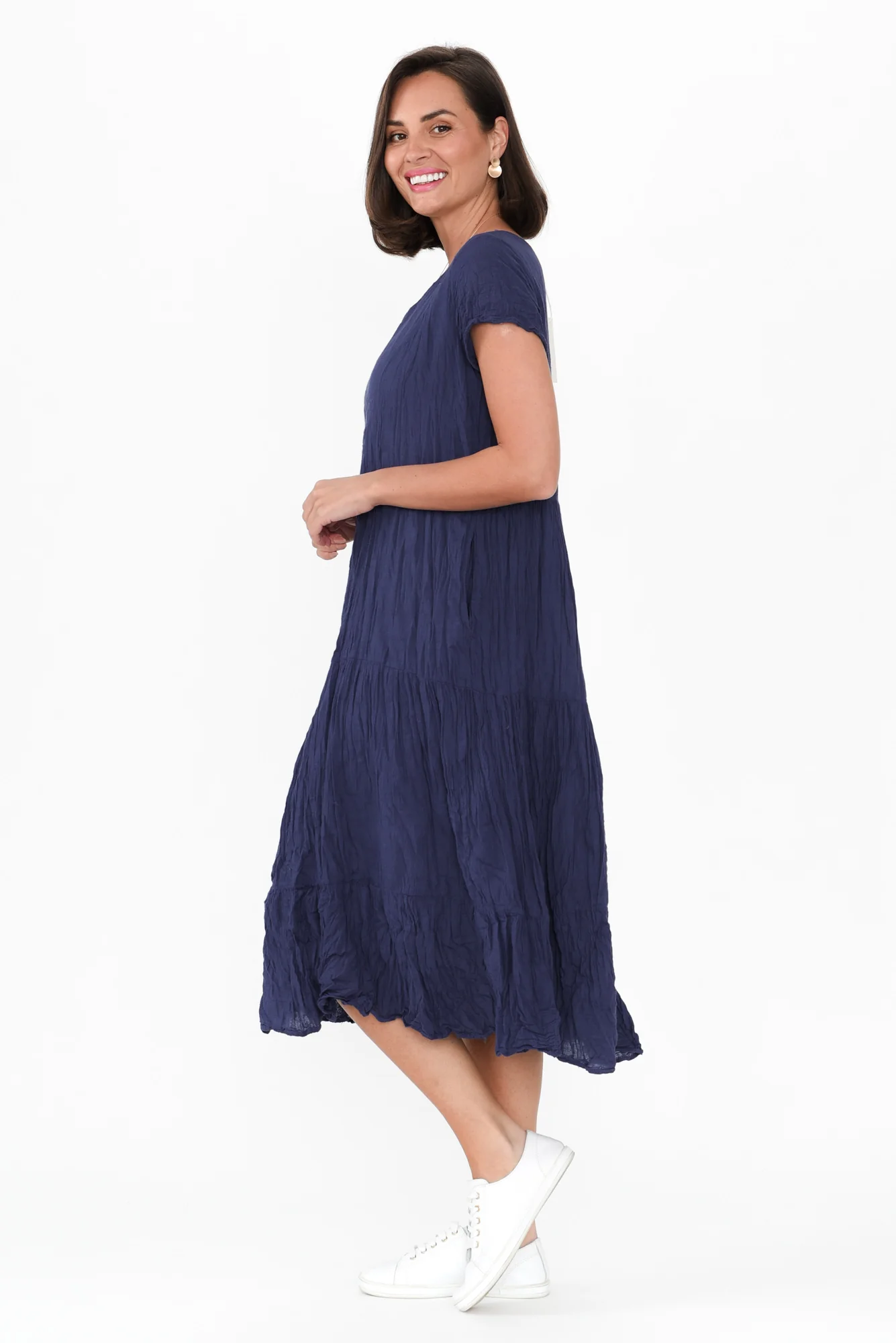 Carmen Navy Crinkle Cotton Dress