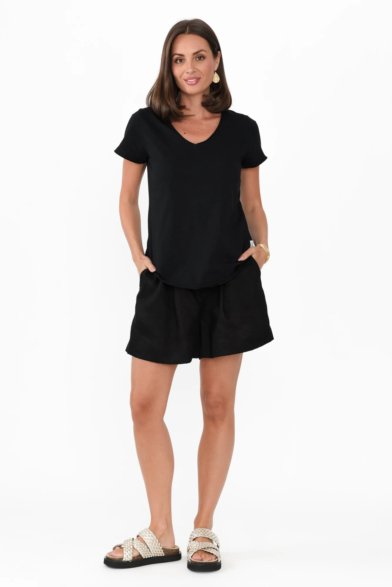 Maggie Black Cotton Vee Tee