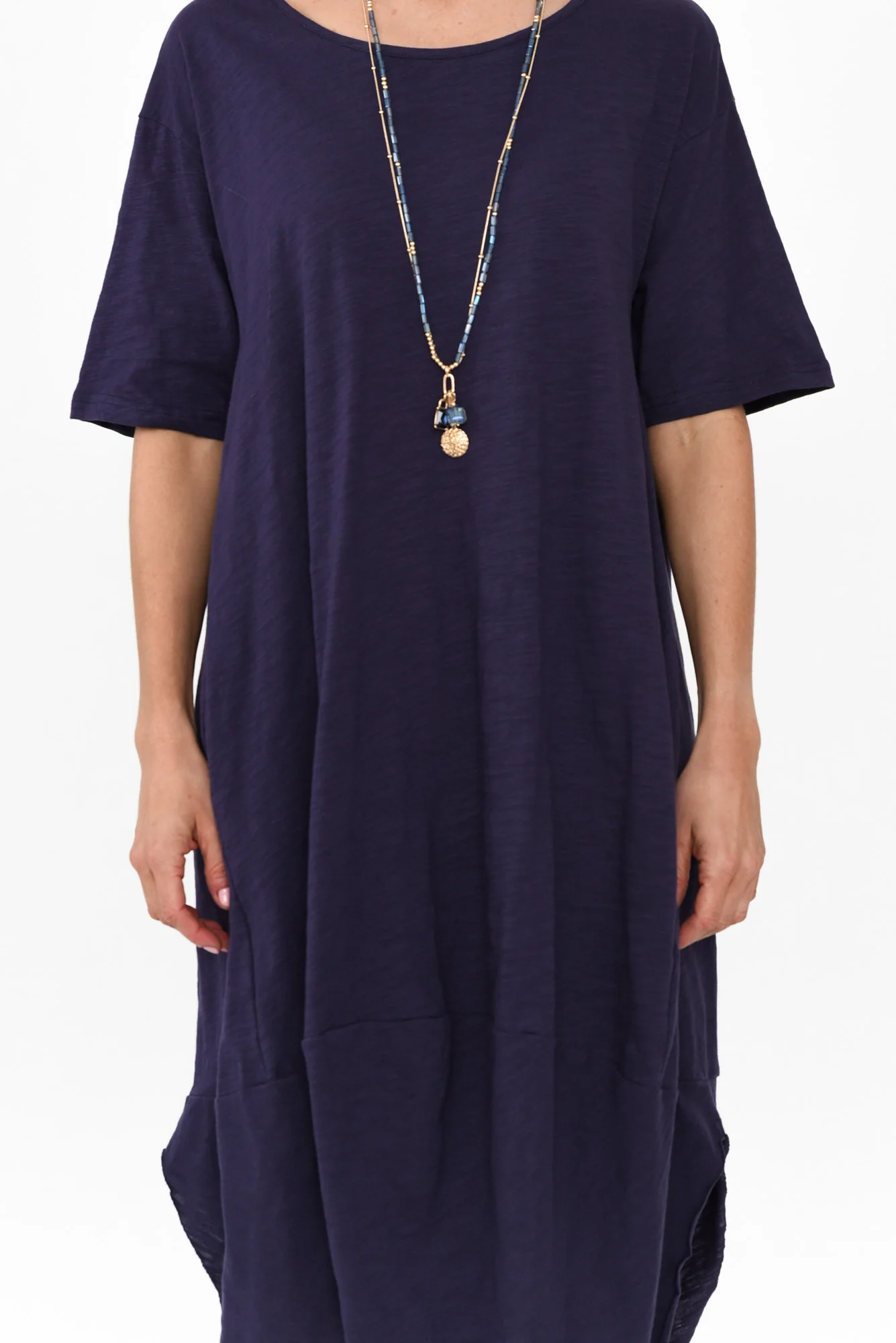 Mita Navy Cotton Slub Scoop Dress