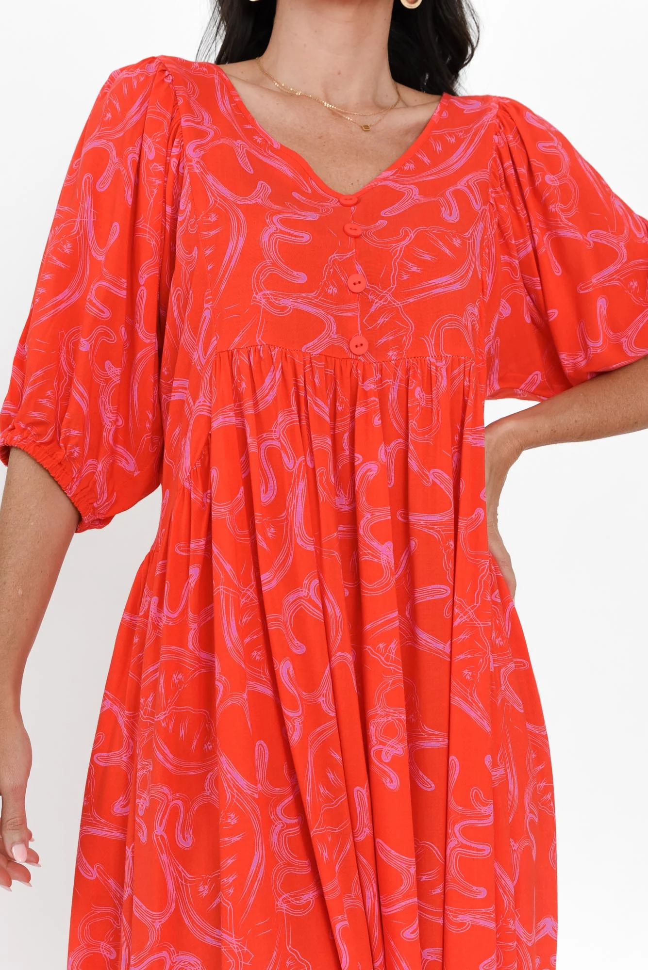 Pansy Red Abstract Pocket Dress