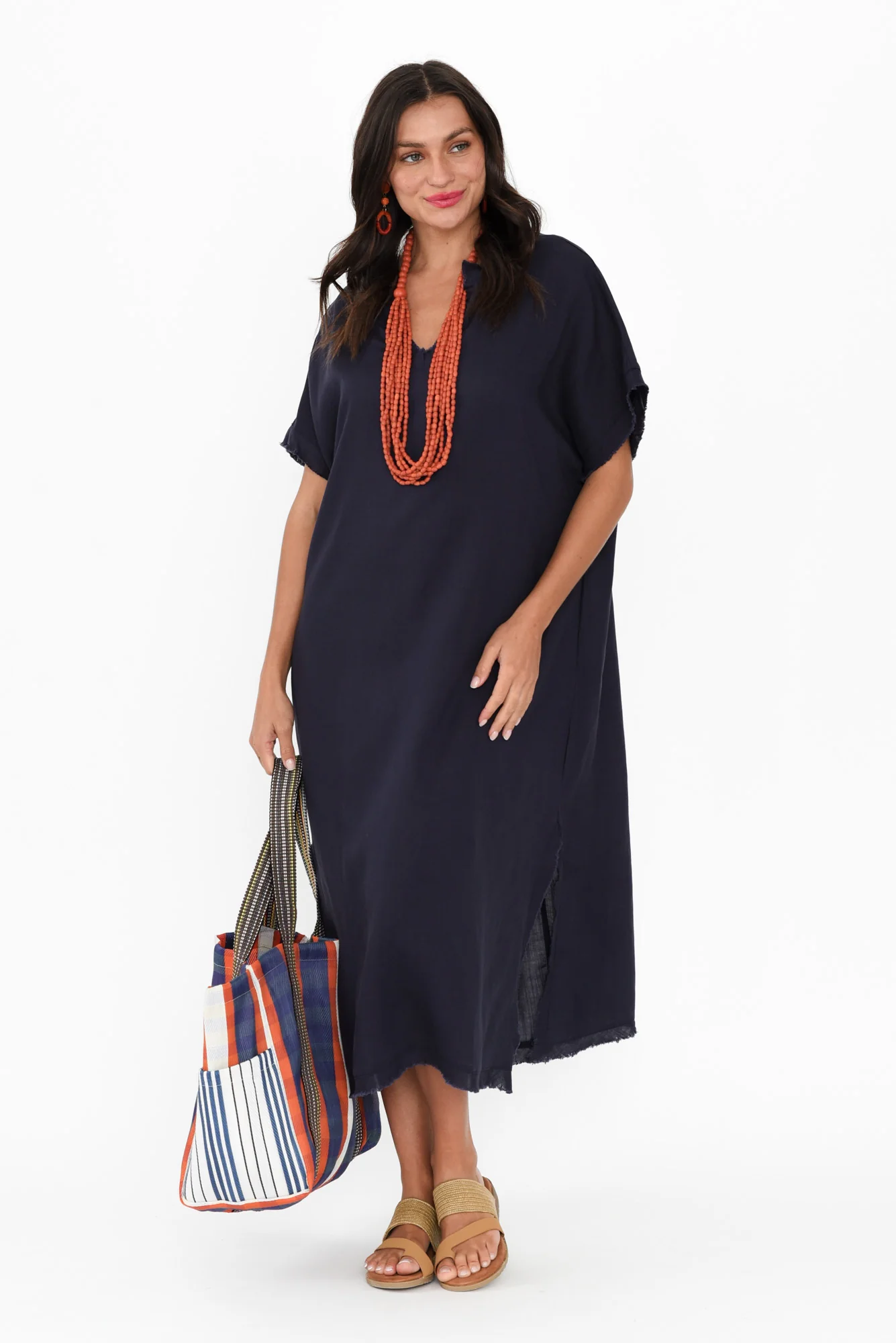 Darlene Navy Linen Blend Dress