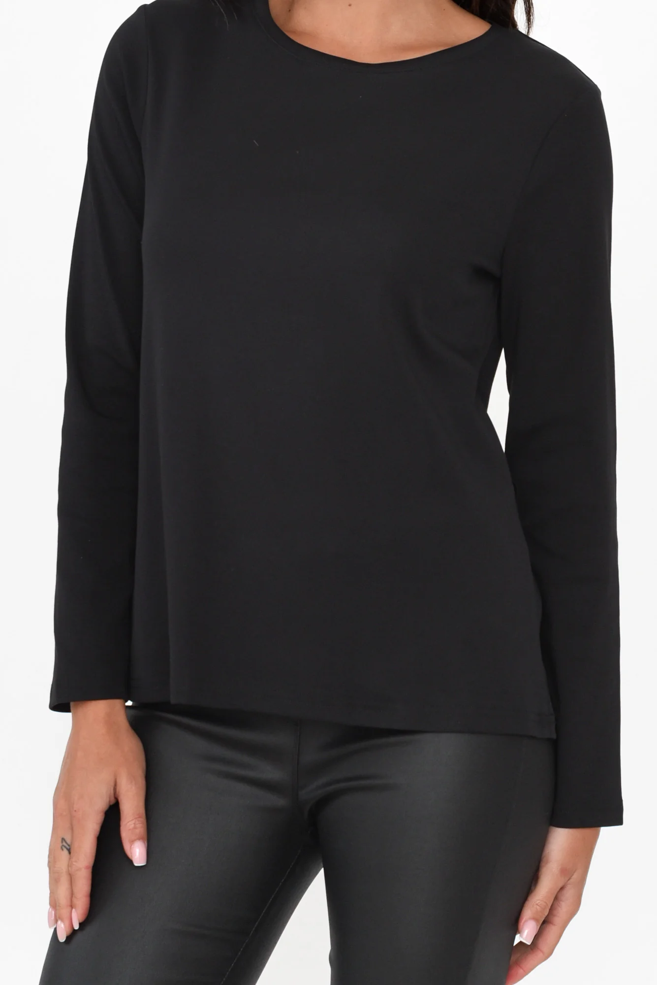 Porter Black Cotton Long Sleeve Top
