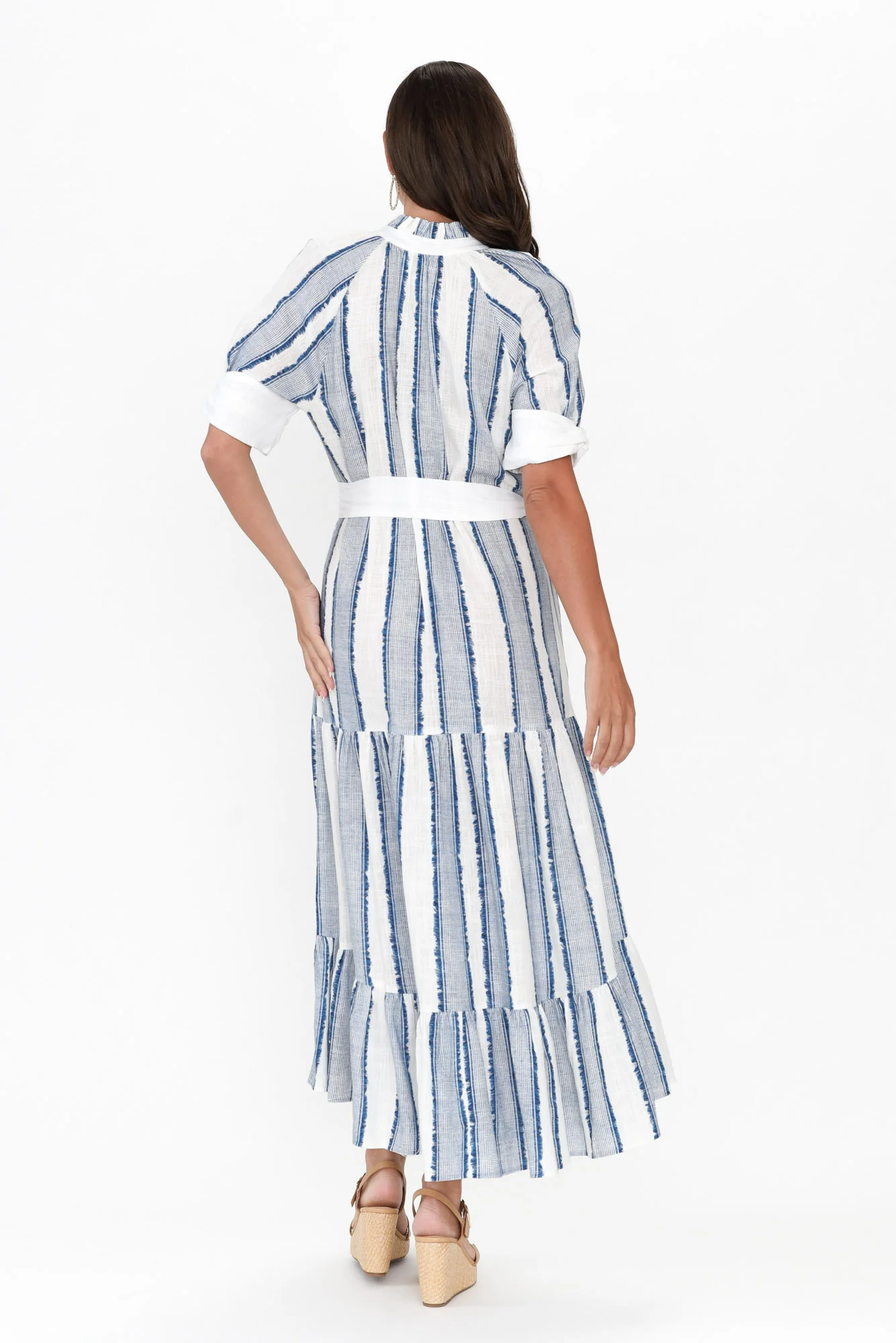 Scala Blue Stripe Linen Blend Dress