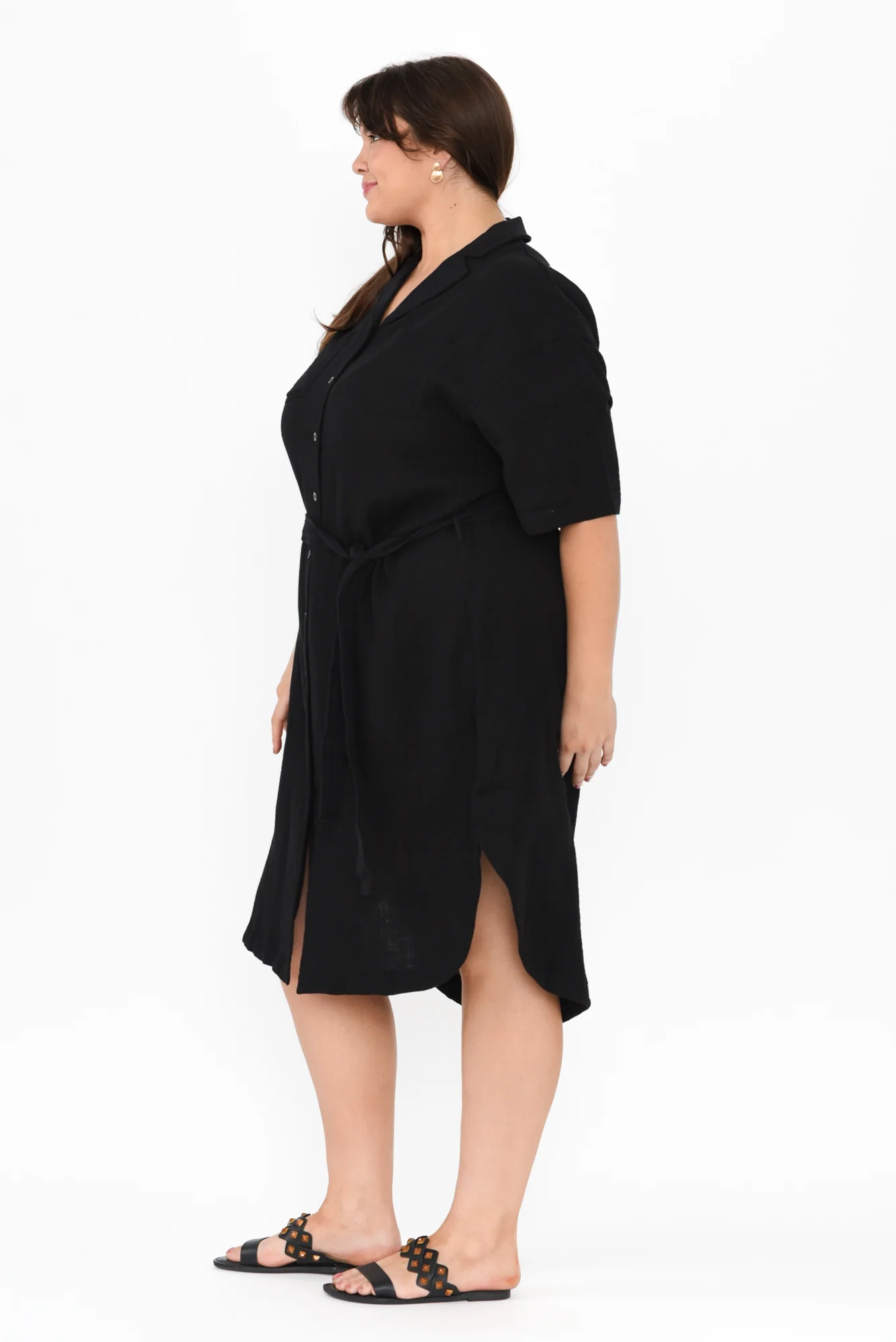 Tahiti Black Cotton Cheesecloth Tie Dress