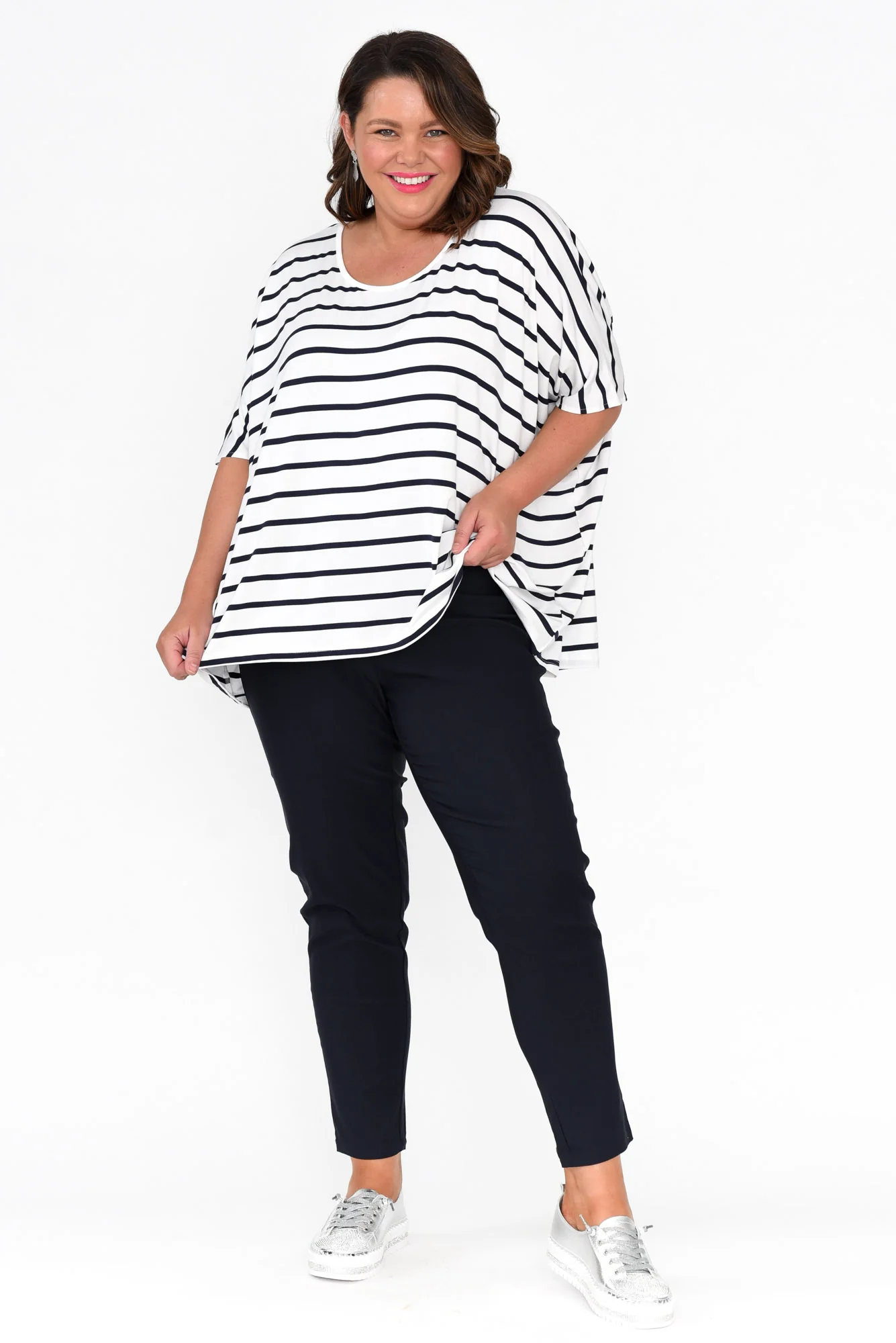 Sorronda White Stripe Bamboo Batwing Top