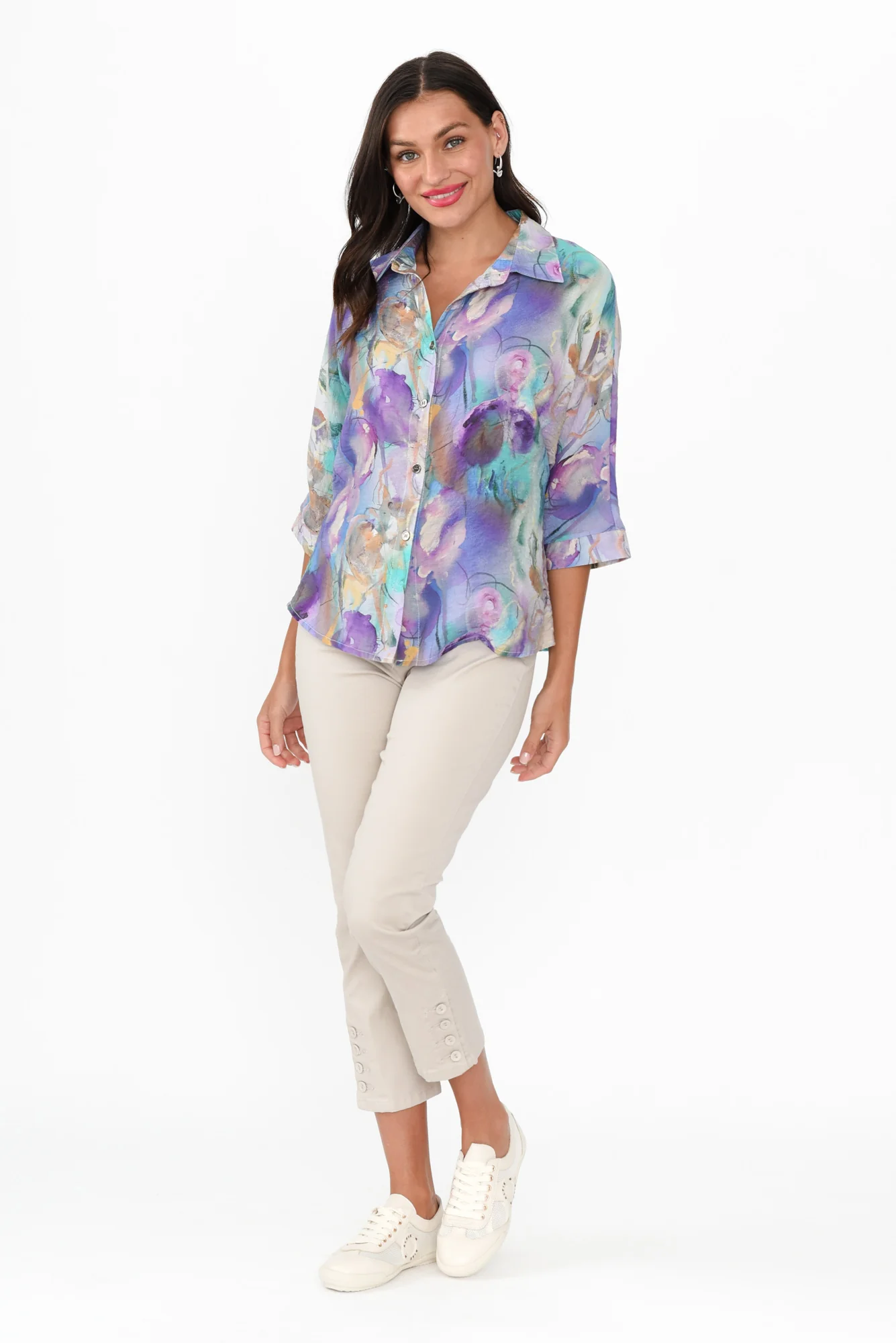 Specta Purple Abstract Cotton Linen Shirt