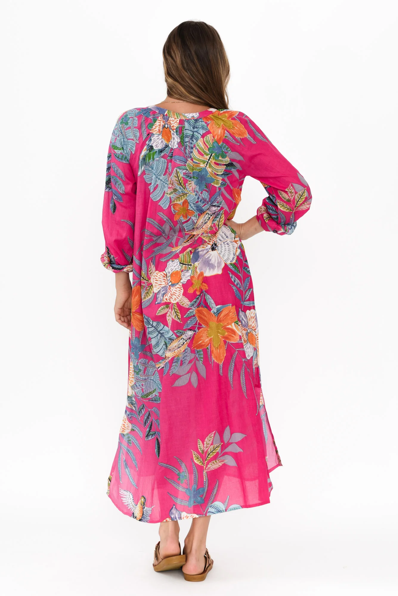 Liliana Pink Bird Cotton Kaftan