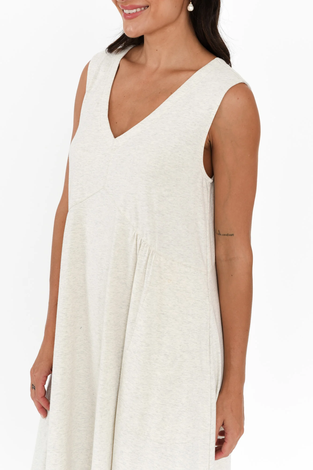 Tarah Grey Marle Cotton Stretch V Neck Dress