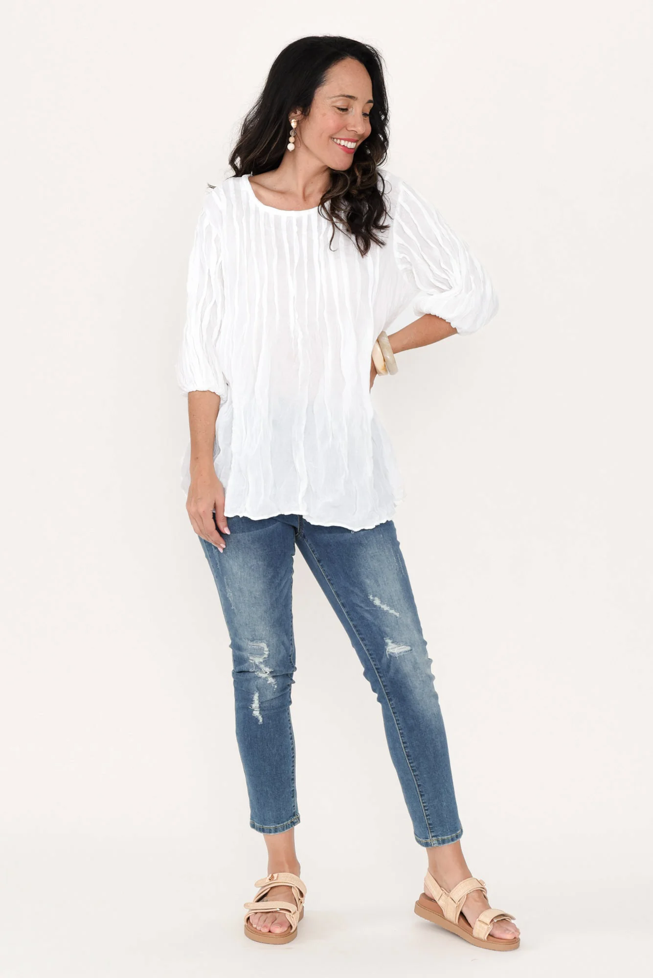Selma White Crinkle Cotton Top