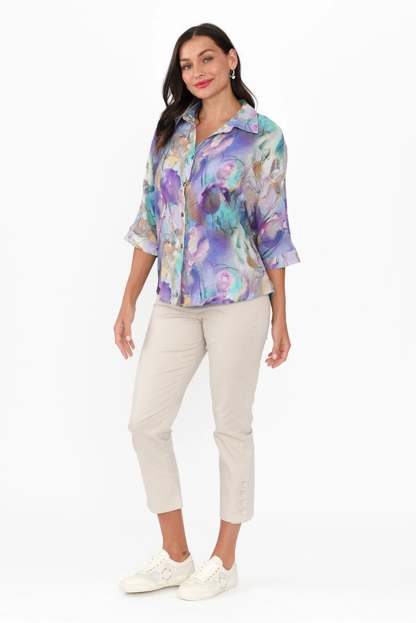 Specta Purple Abstract Cotton Linen Shirt