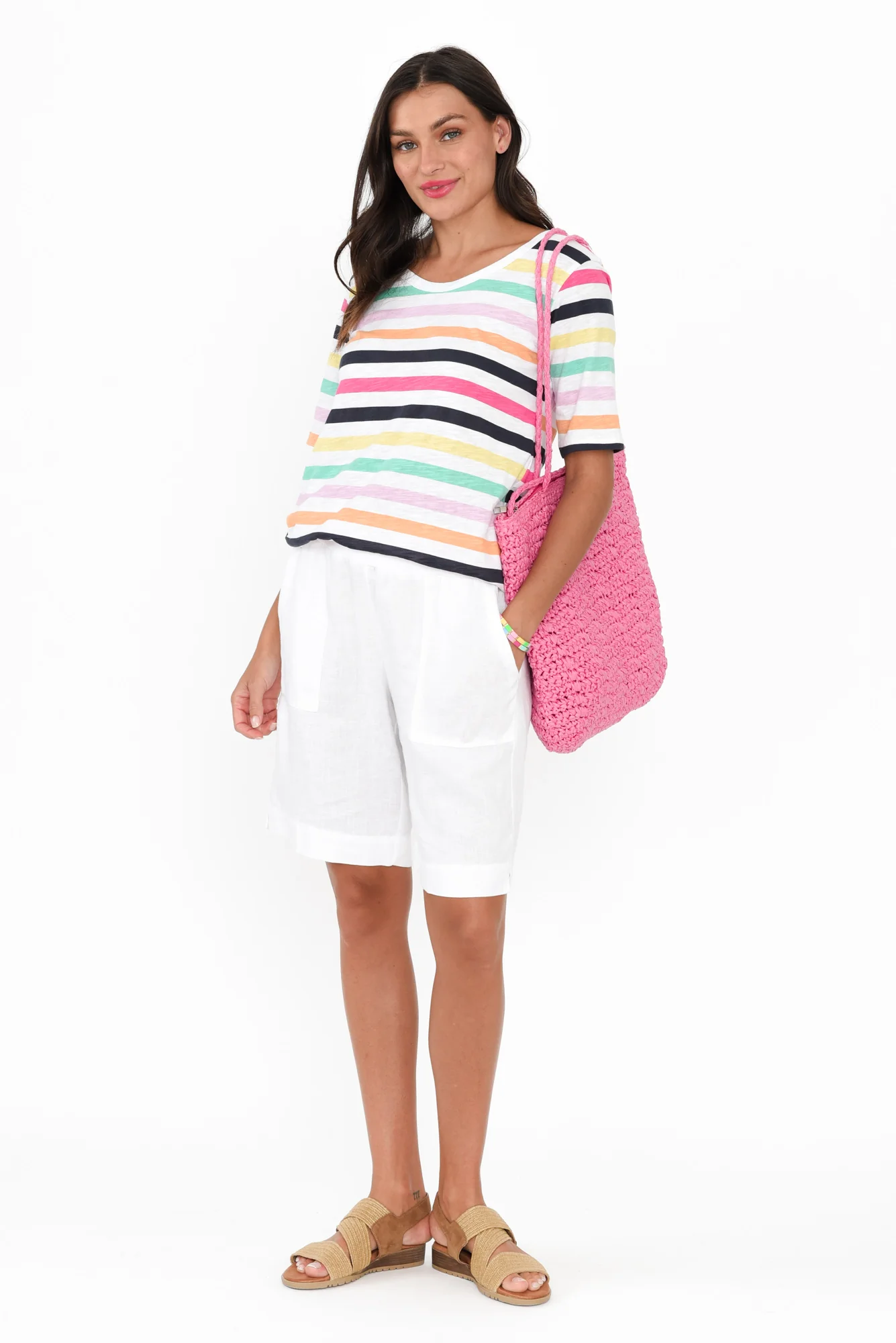 Ariana Rainbow Stripe Cotton Tee