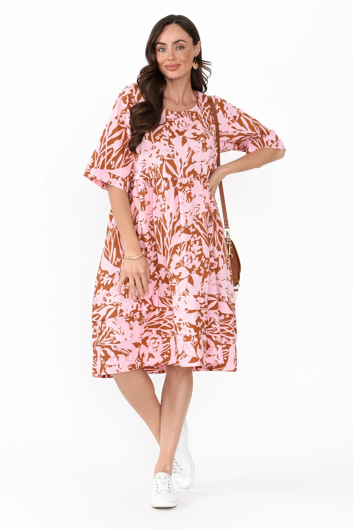 Kingsley Pink Geo Cotton Tiered Dress