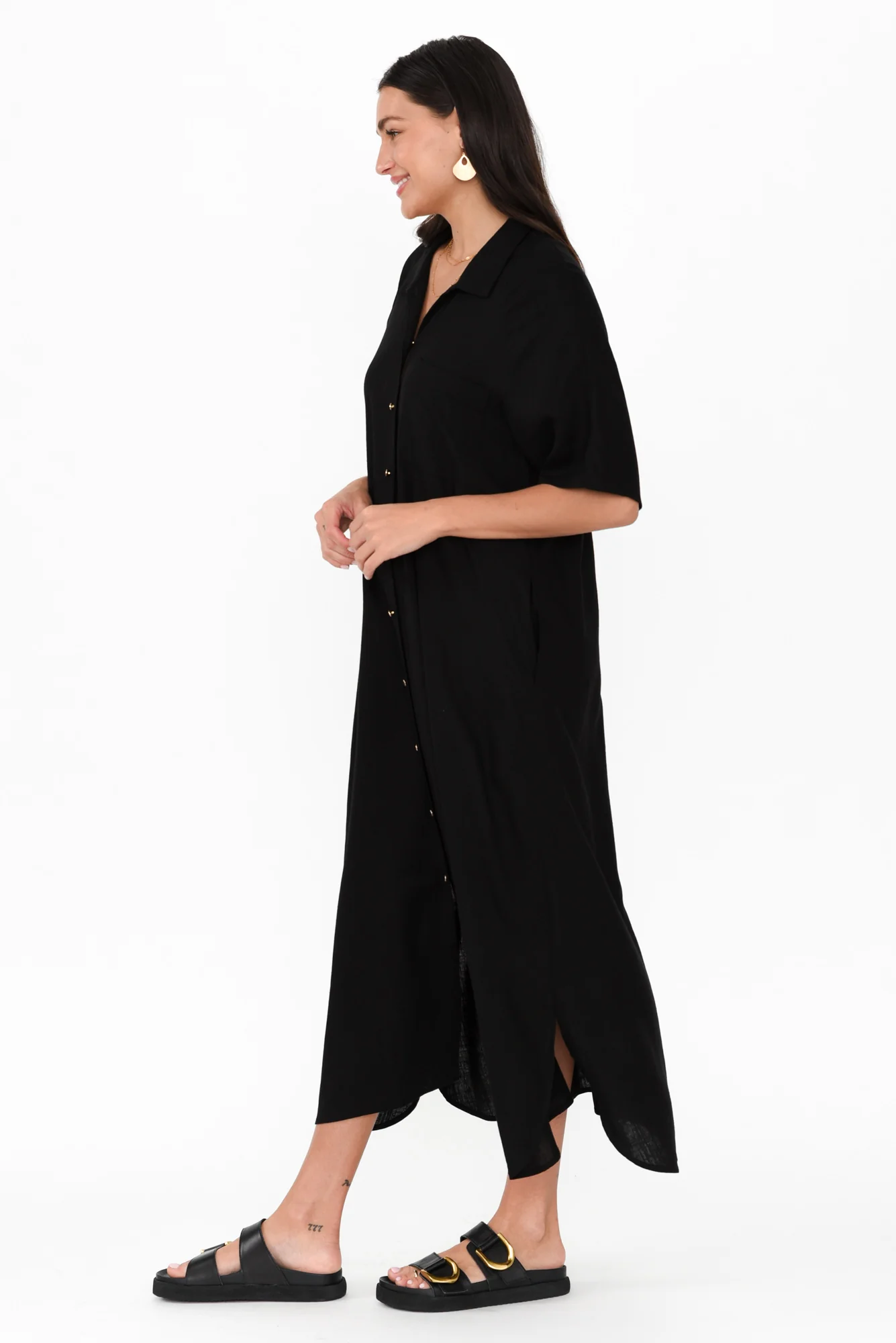 Statues Black Linen Blend Shirt Dress