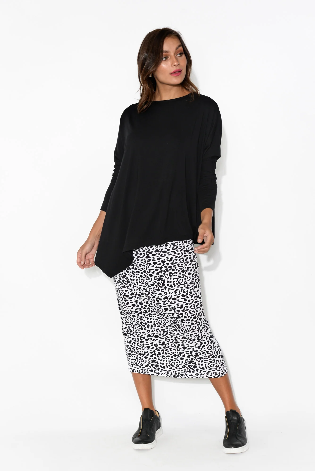 Susie Black Asymmetrical Bamboo Top