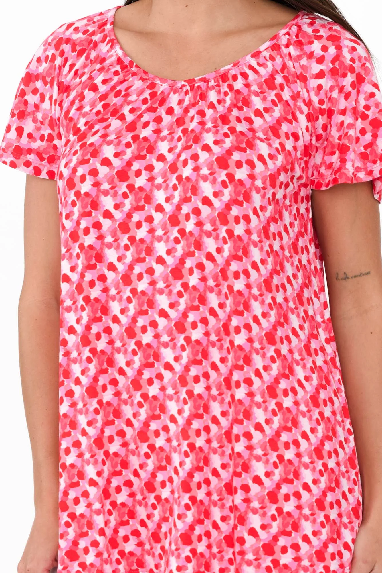Cora Pink Spot Bamboo Blend Shirred Top