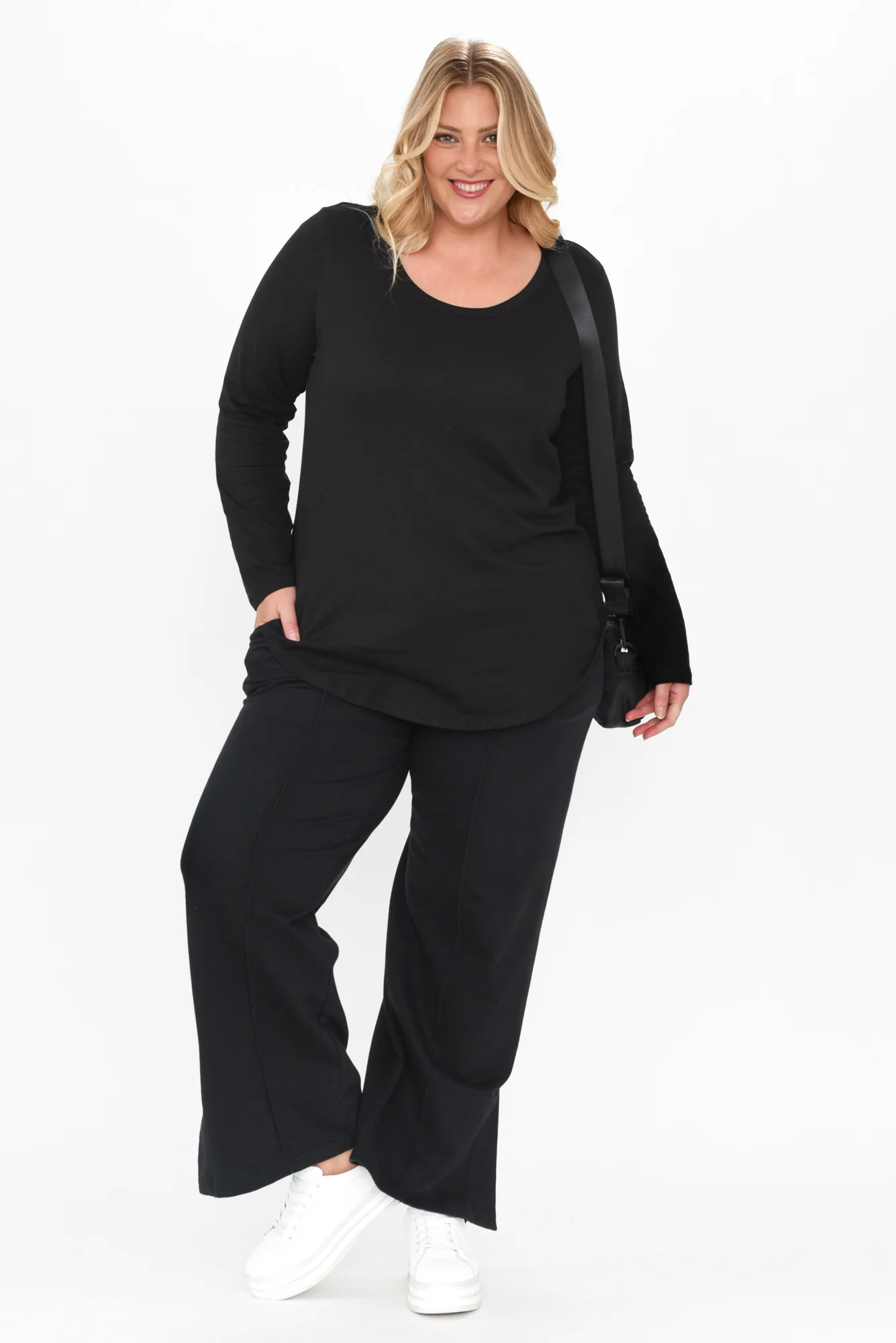 Kyla Black Cotton Blend Wide Leg Pants