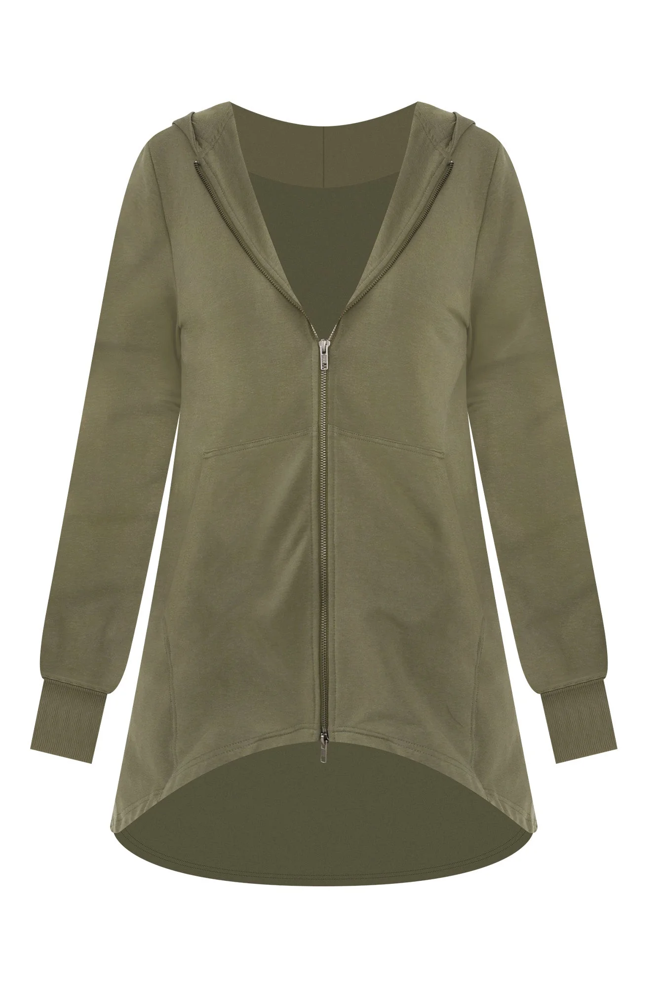 Mara Khaki Zip Hooded Jacket