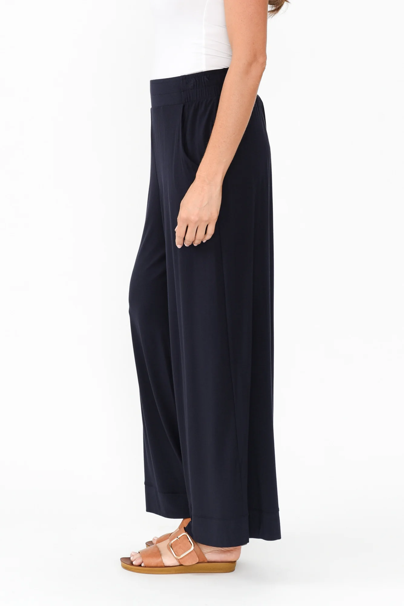 Lola Navy Micro Modal Wide Leg Pants