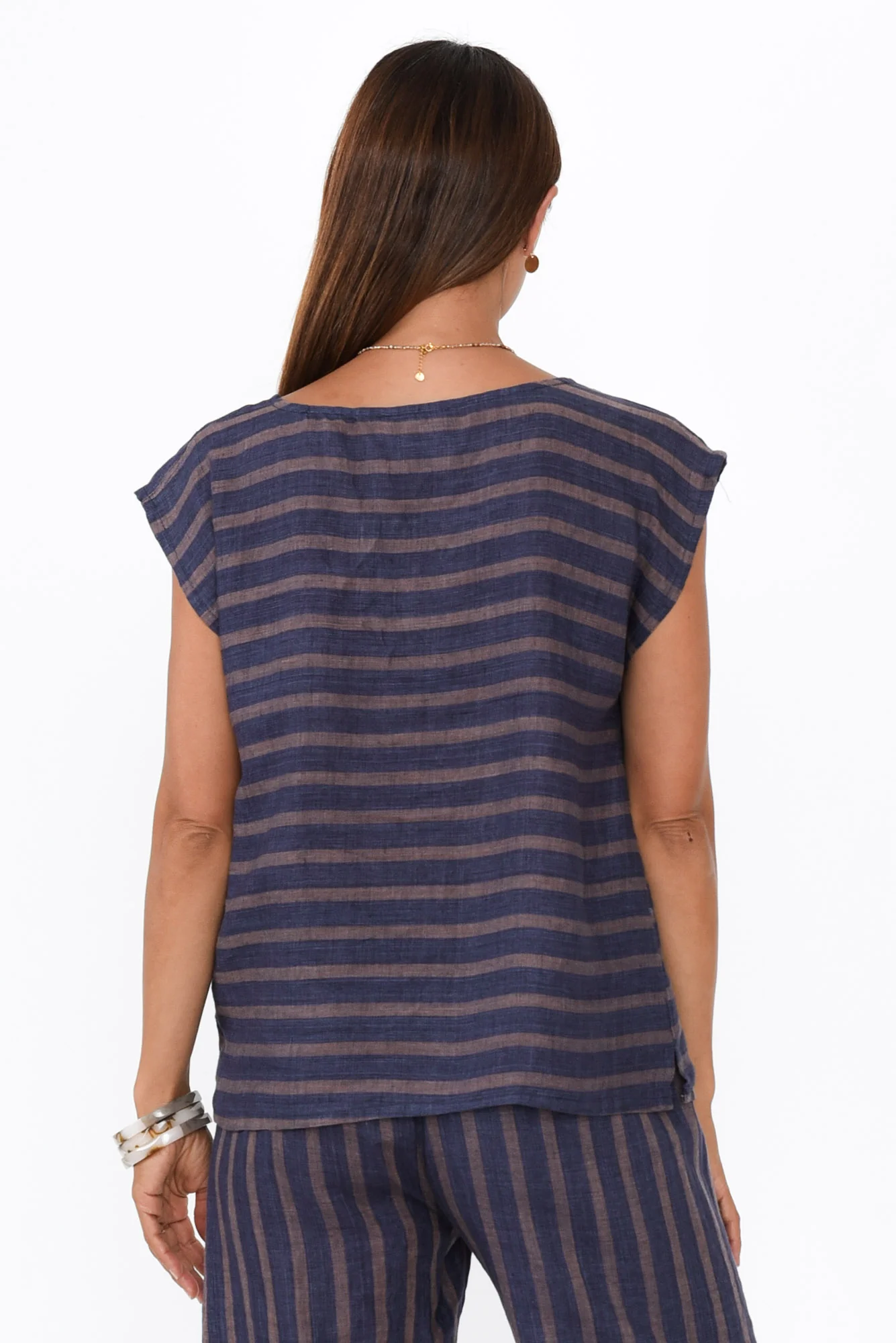 Gabriele Navy Stripe Linen Top