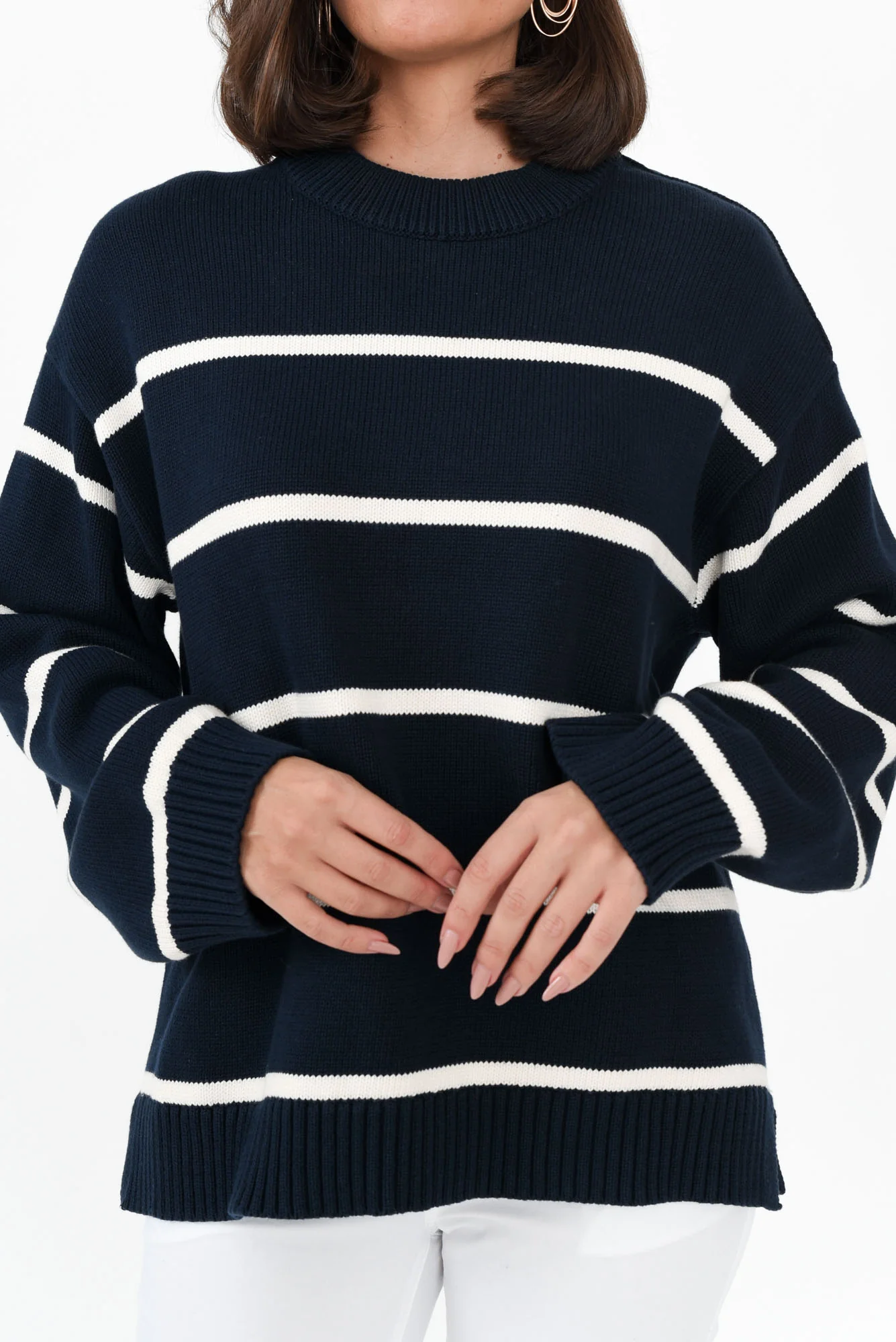 Iris Navy Stripe Cotton Knit Jumper