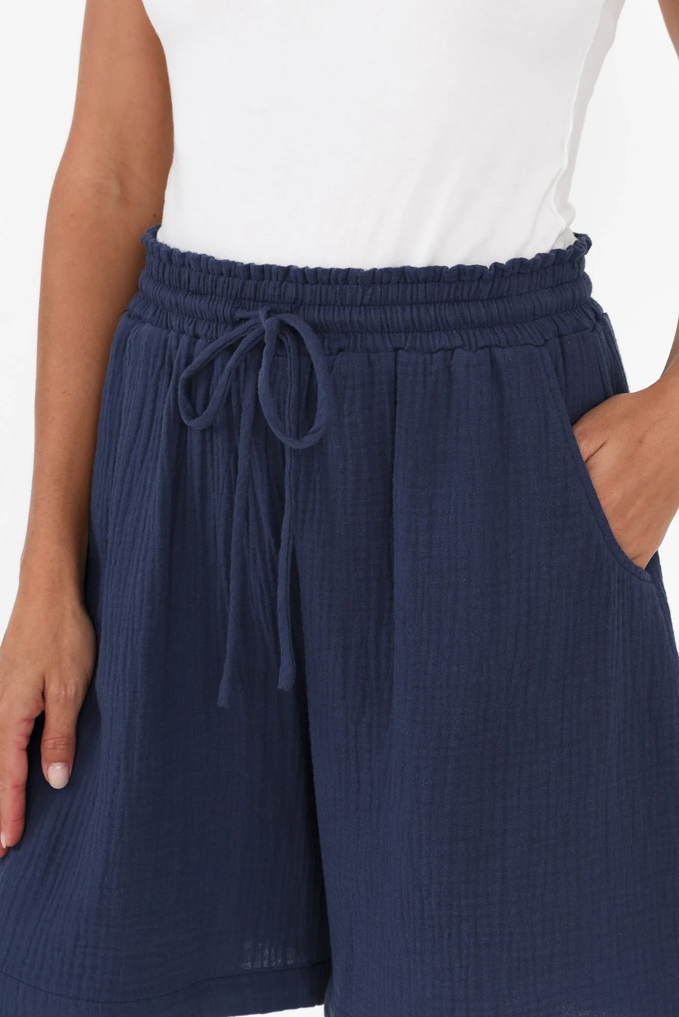 Naples Navy Cotton Cheesecloth Shorts