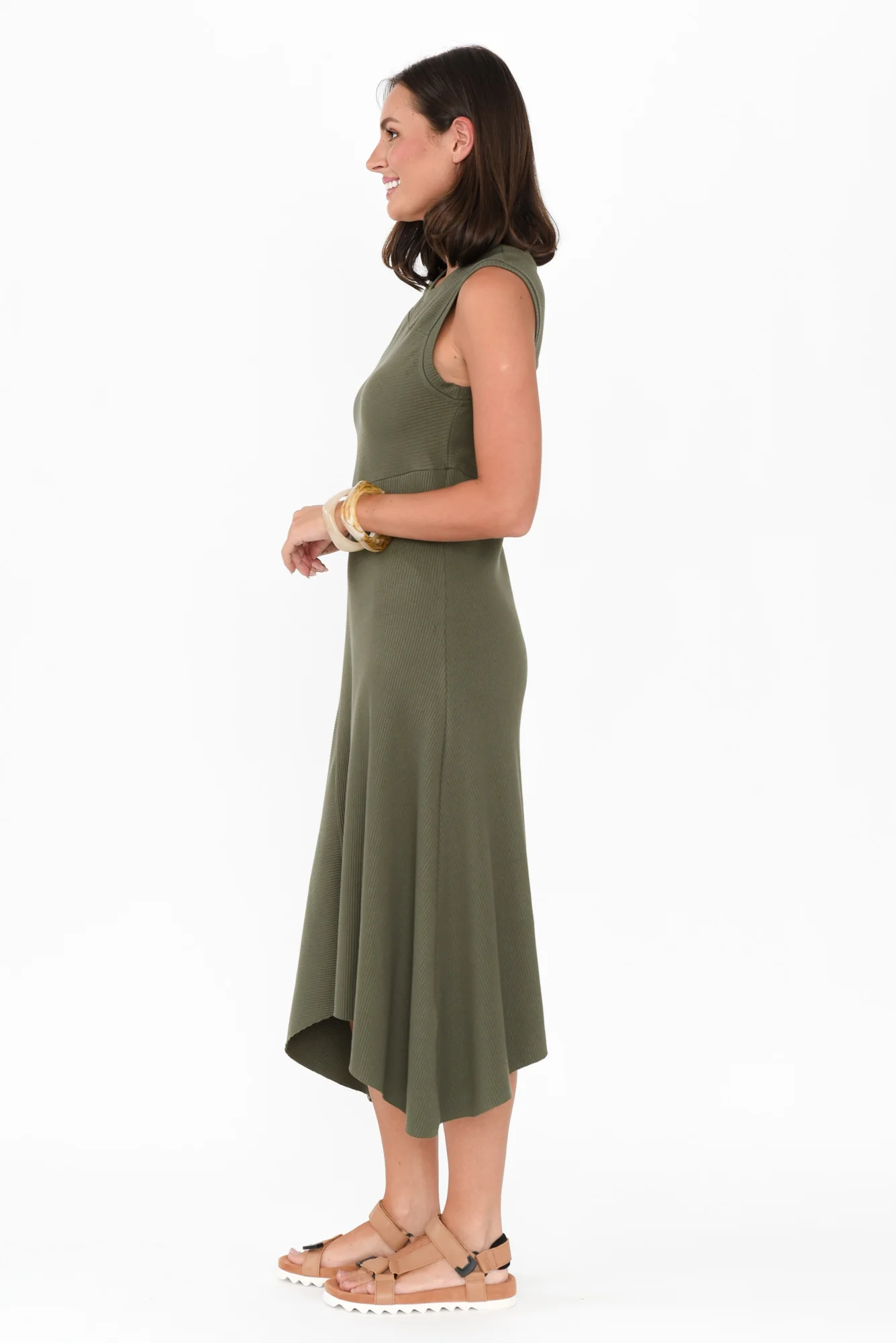 Safia Khaki Cotton Rib Dress