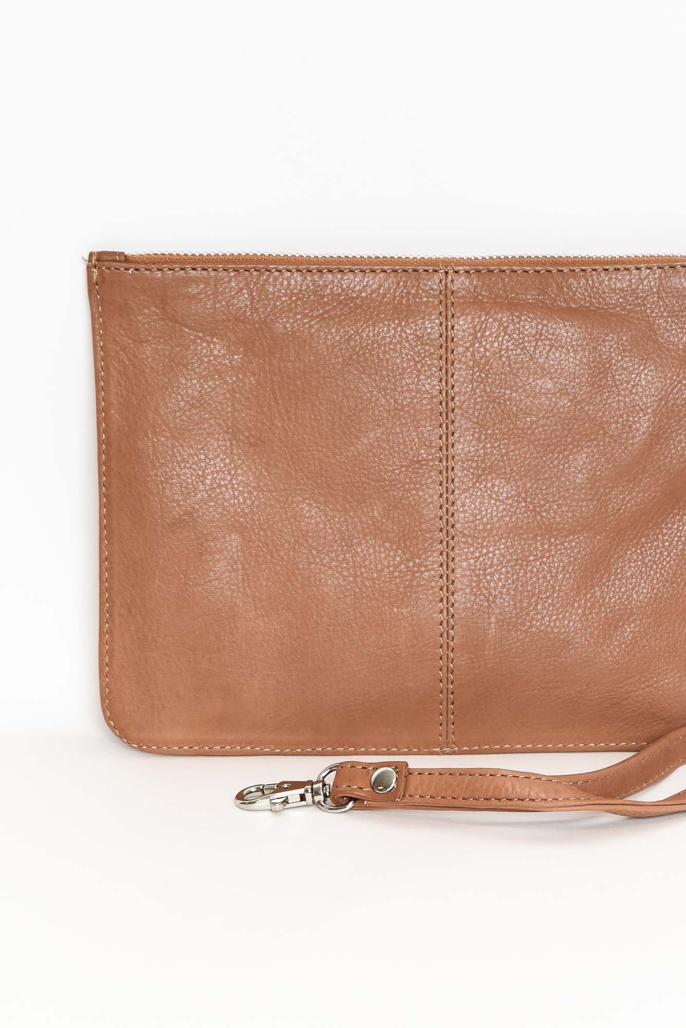 Queens Tan Leather Clutch