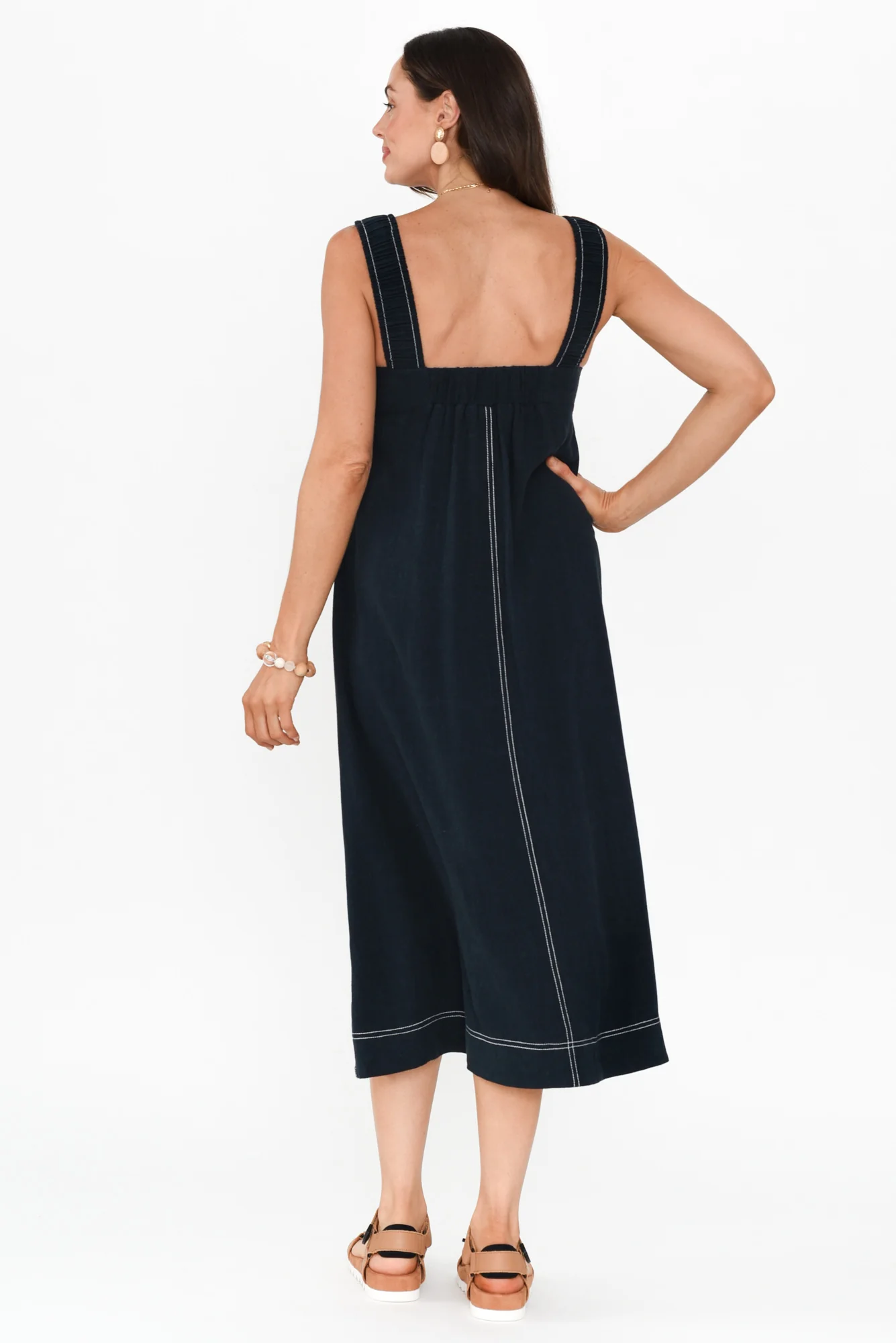 Saylor Navy Contrast Linen Blend Dress
