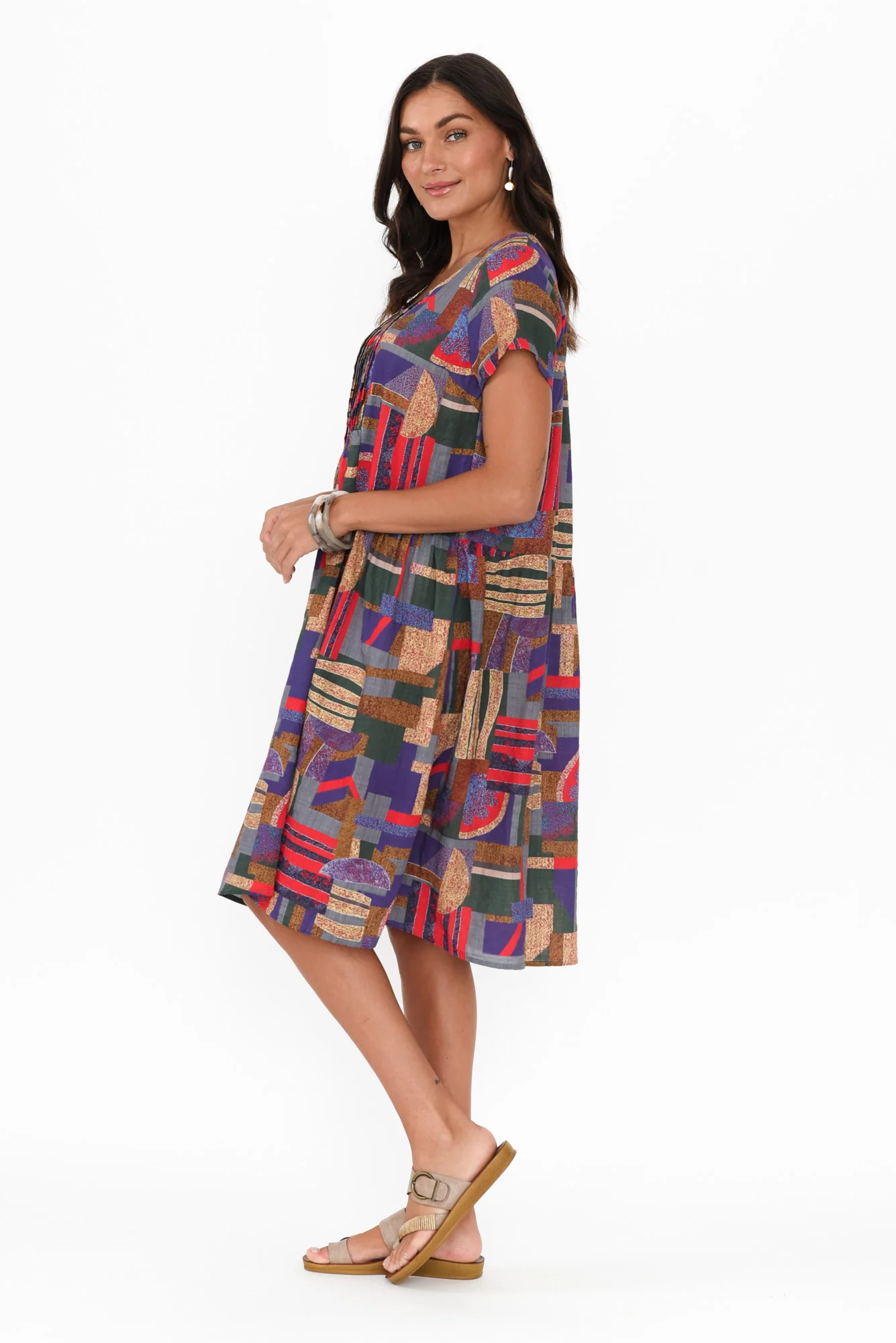 Hanoi Red Abstract Cotton Blend Dress