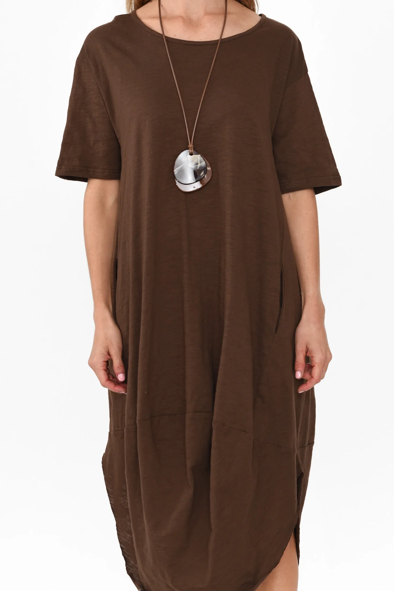 Mita Chocolate Cotton Slub Scoop Dress