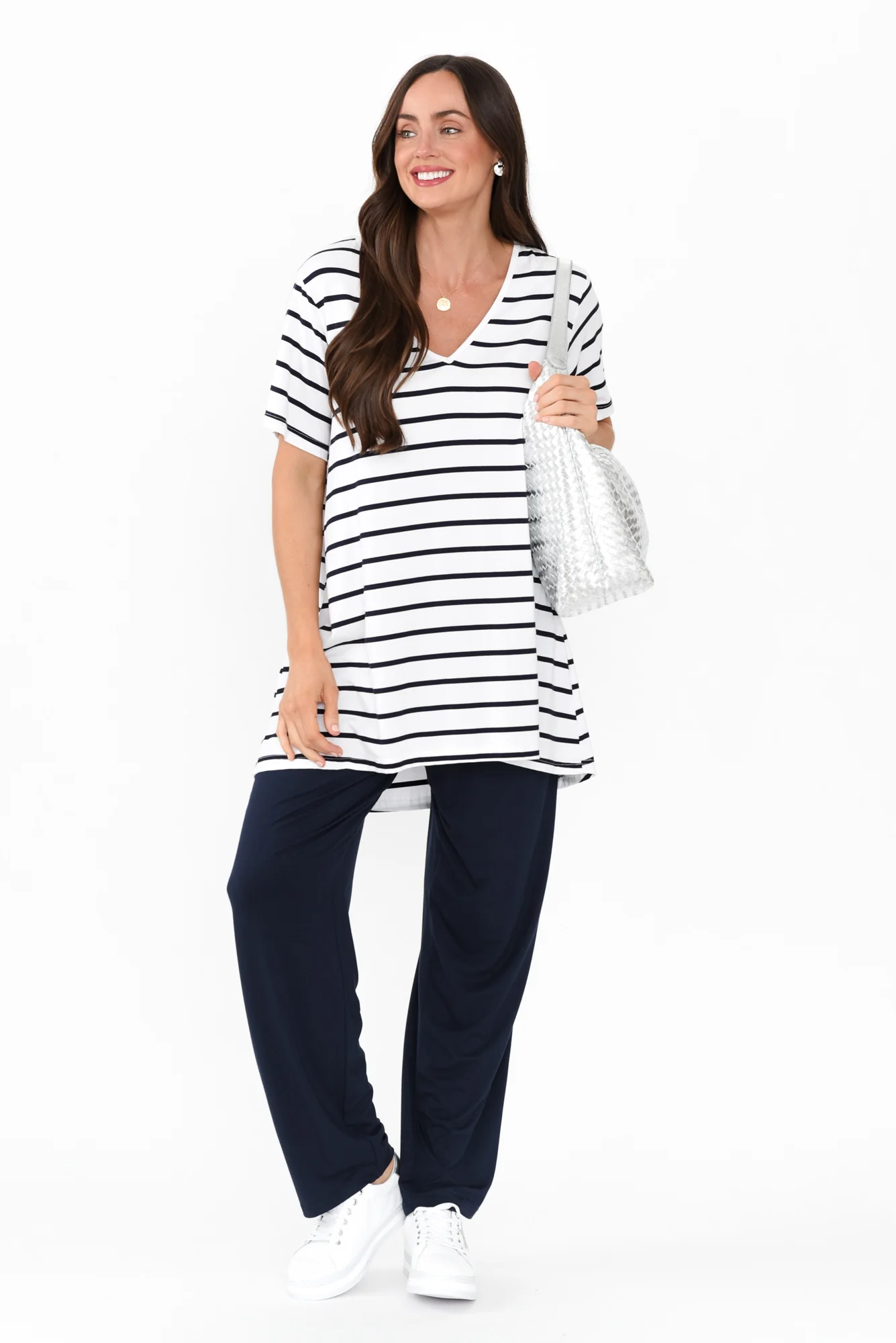 Novella White Stripe Bamboo Top