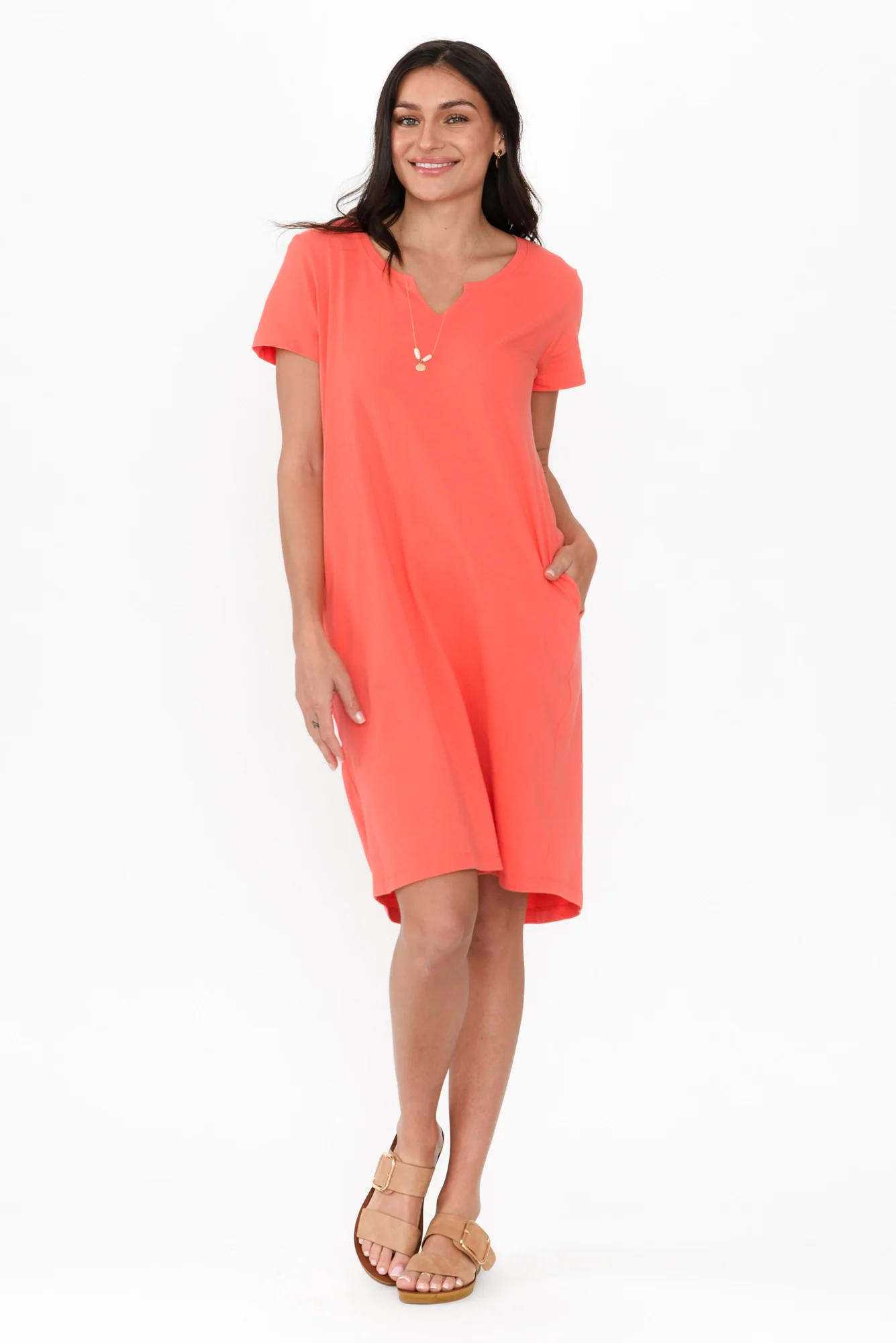 Mandy Coral Cotton Tee Dress