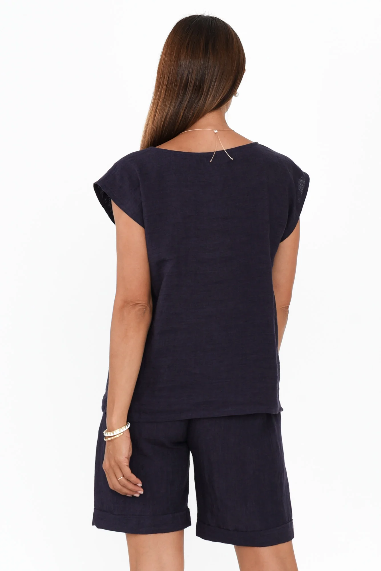 Gabriele Navy Linen Top