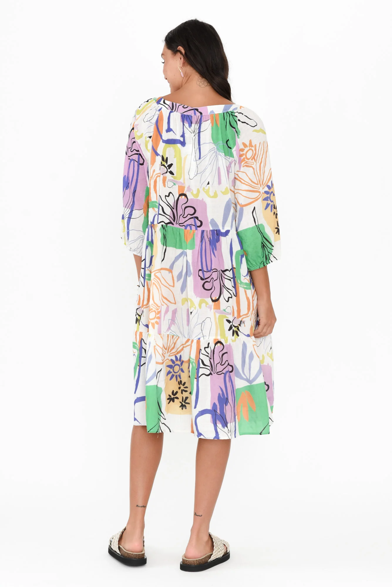 Irene White Garden Cotton Blend Dress