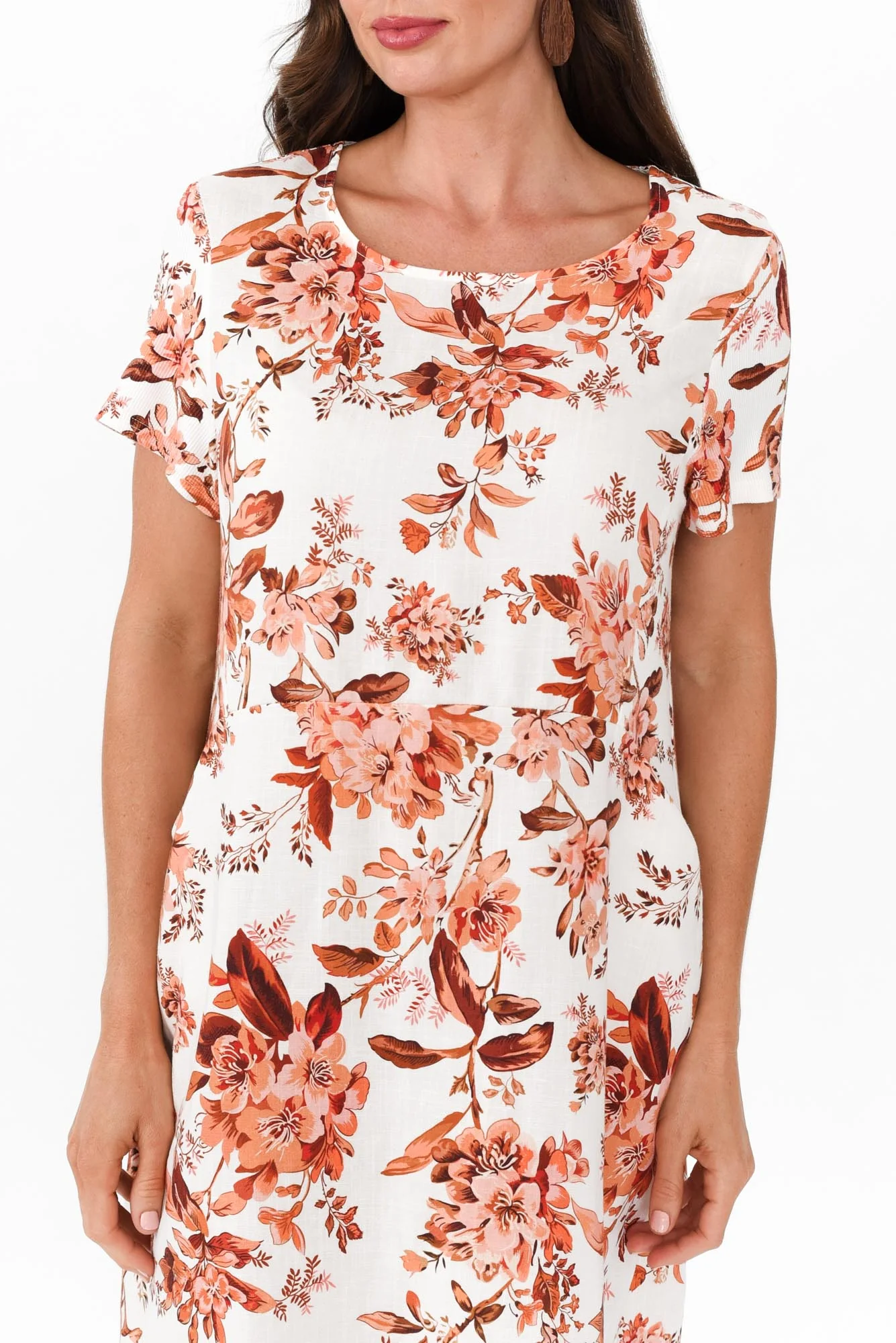 Evalina Orange Floral Linen Blend Dress