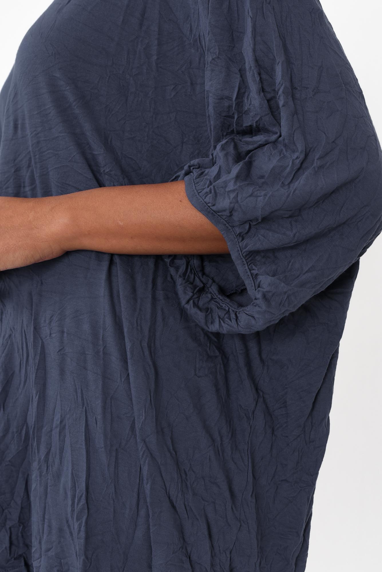 Agnes Blue Crinkle Cotton Hi Lo Top