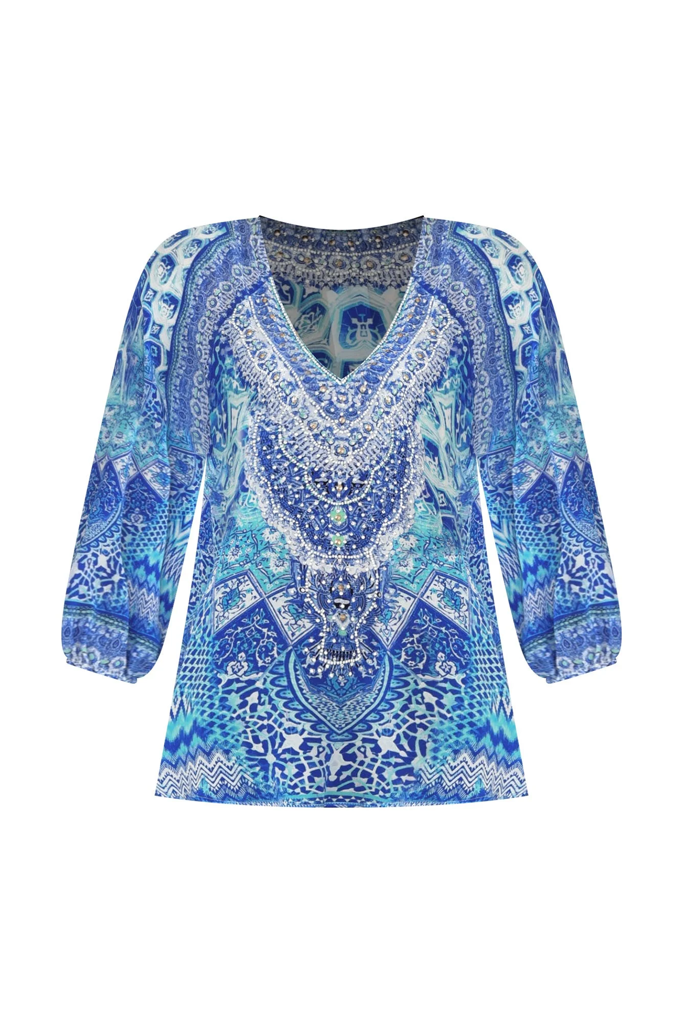 Florence Blue Silk Gypsy Top