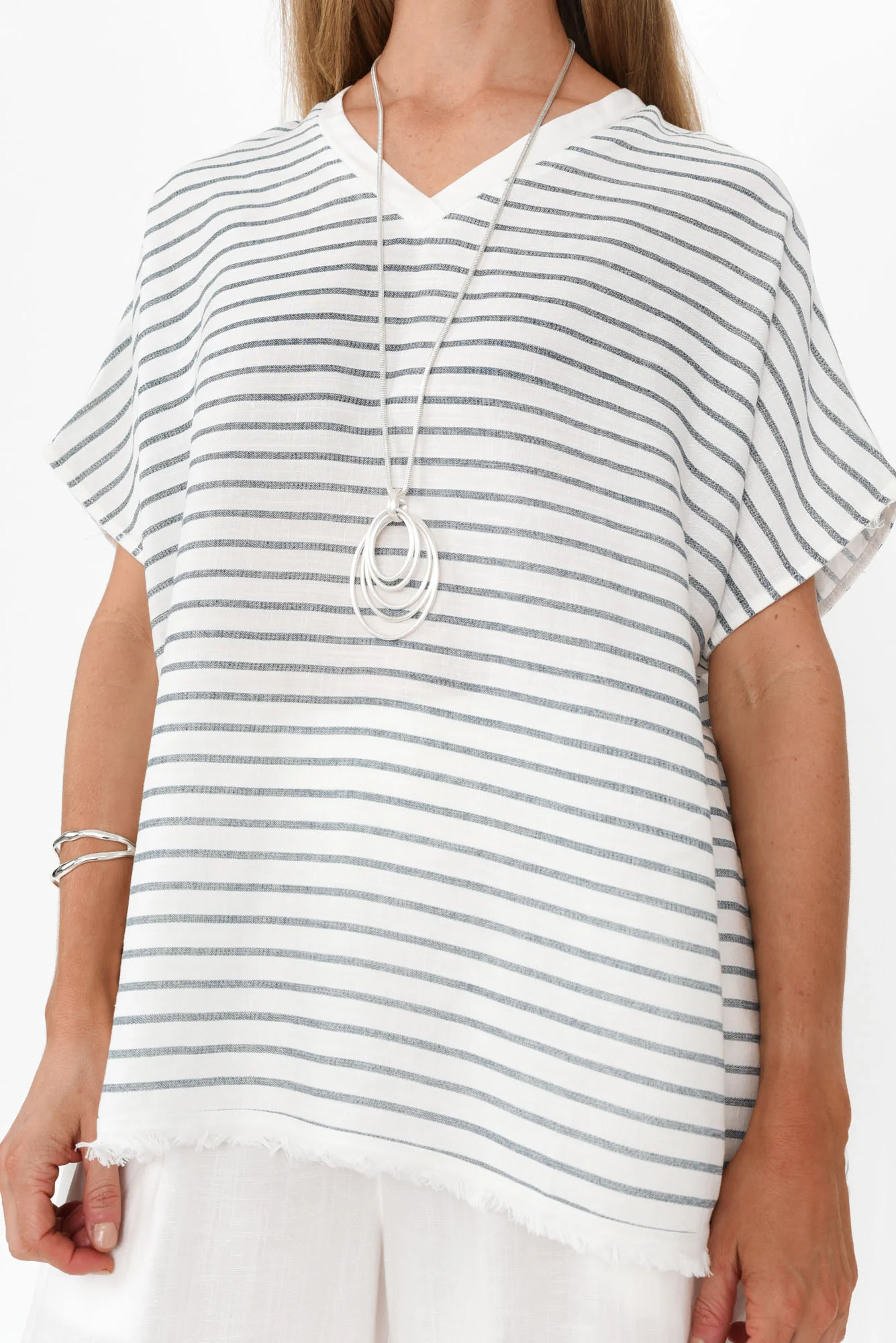 Hanley White Stripe Linen Blend Top