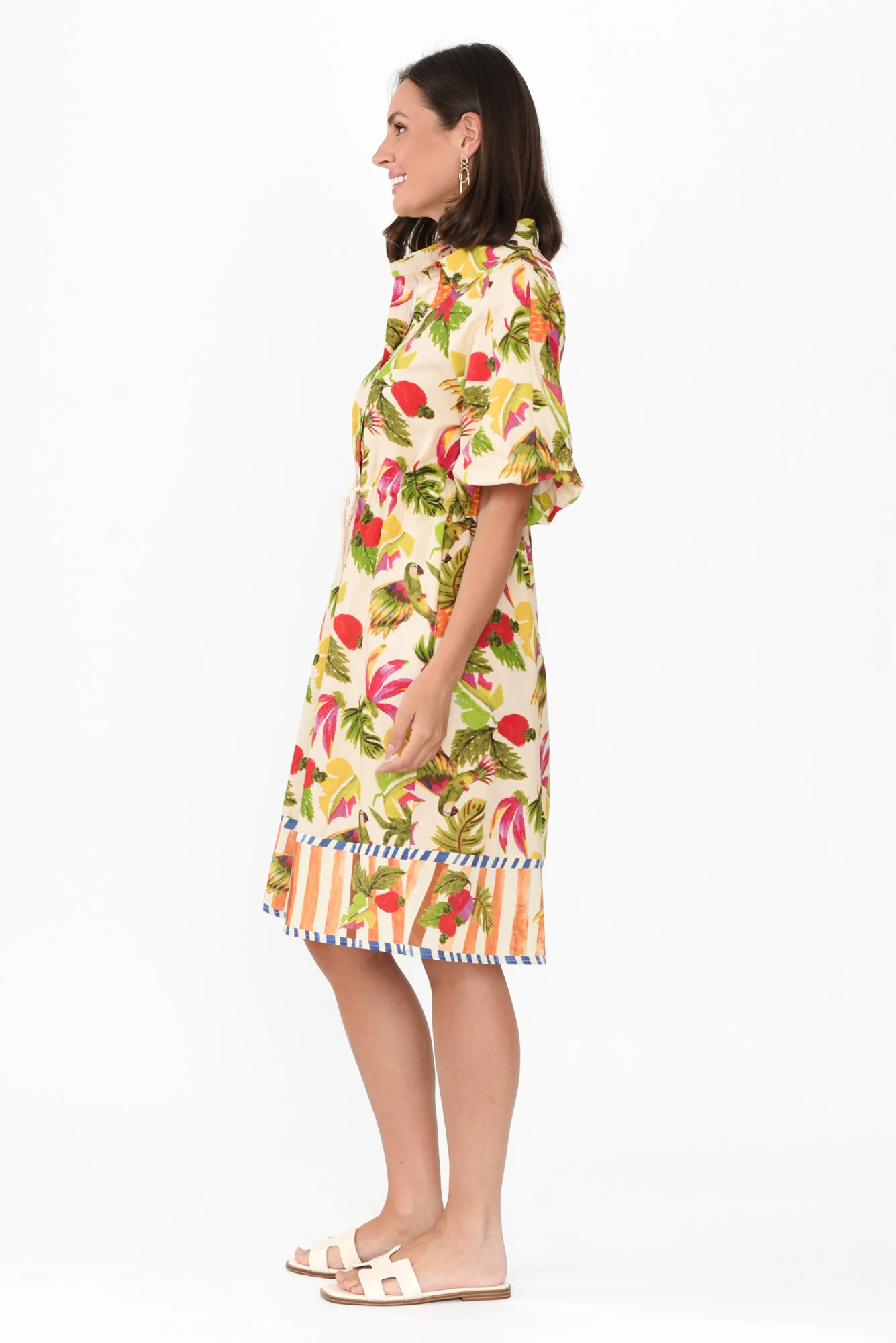 Kumo Cream Tropical Linen Cotton Dress