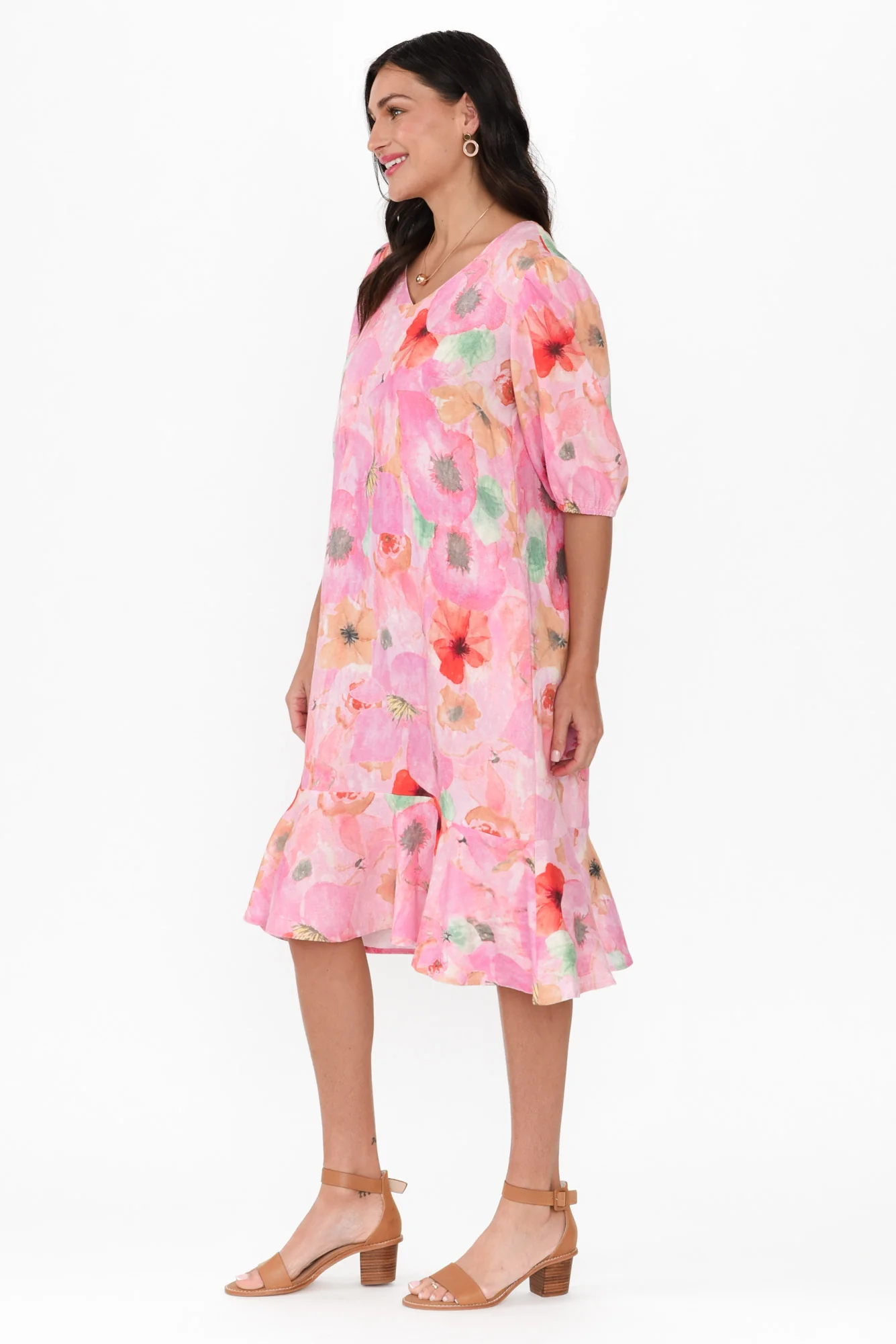 Milos Pink Poppy Linen Blend Dress