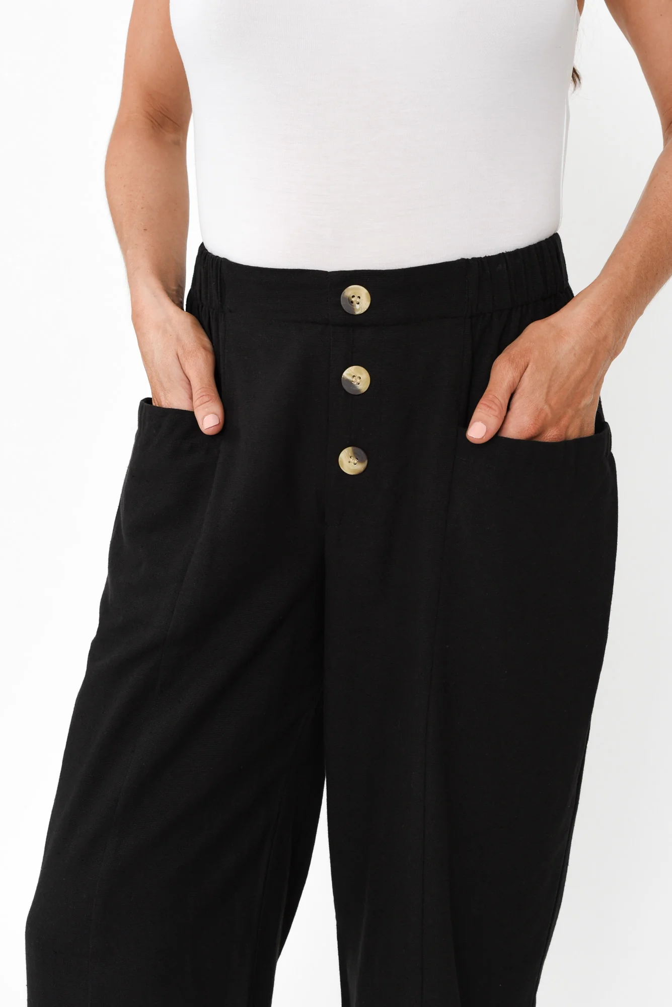 Akemi Black Cotton Blend Pocket Pants