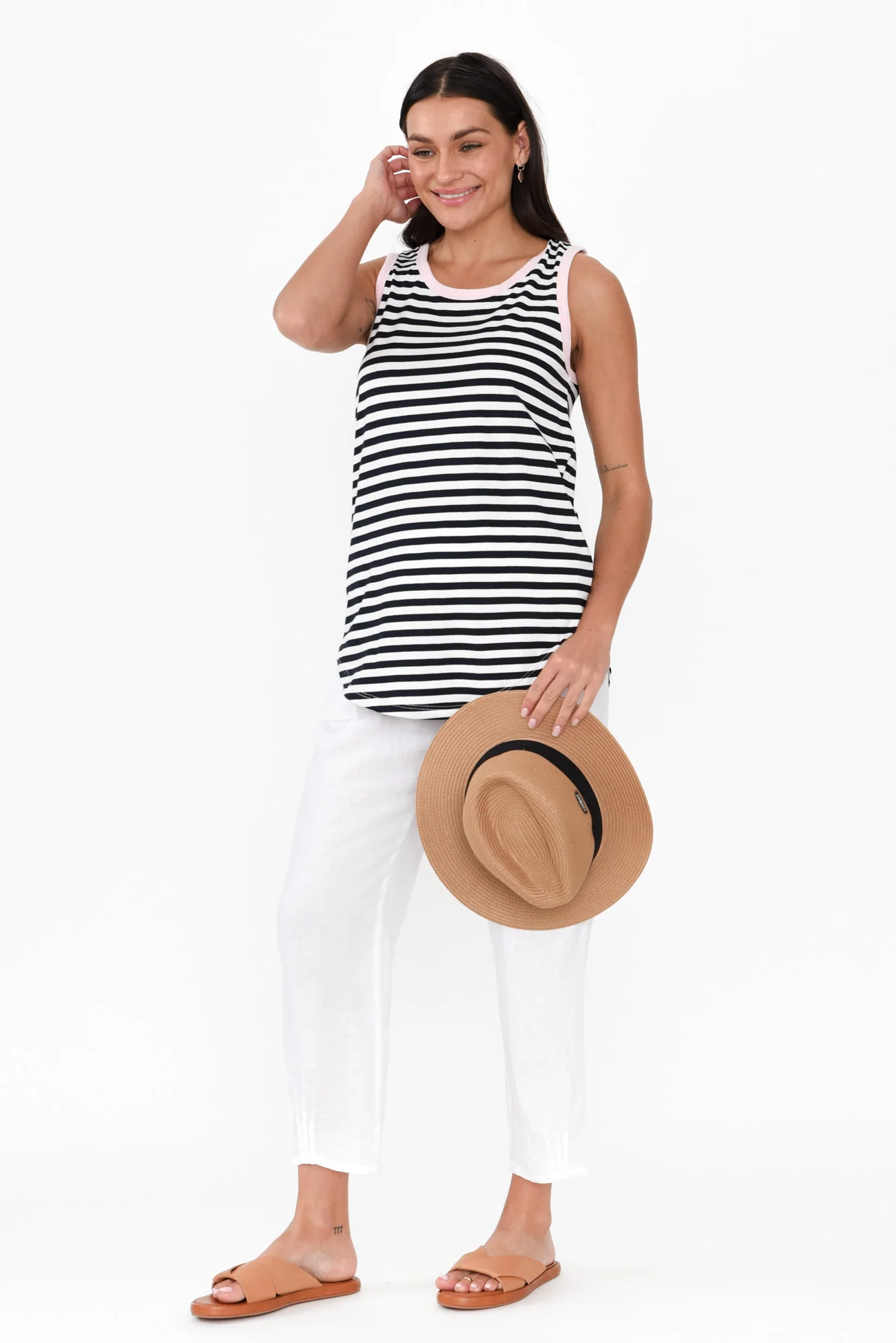 Keira Navy Contrast Cotton Tank