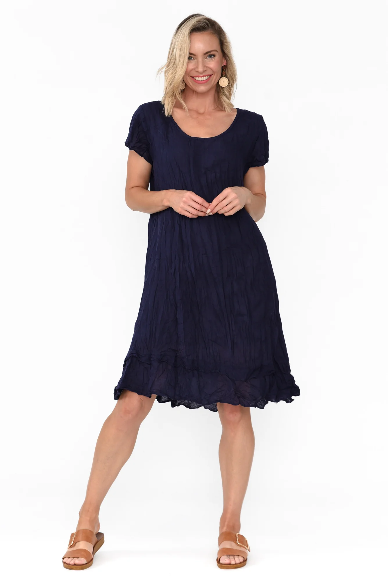 Lauren Navy Crinkle Cotton Dress