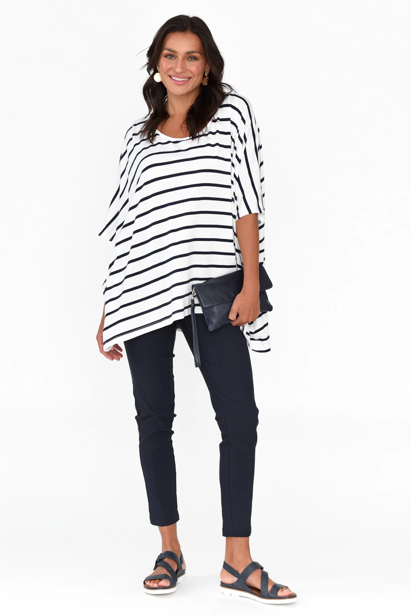 Sorronda White Stripe Bamboo Batwing Top