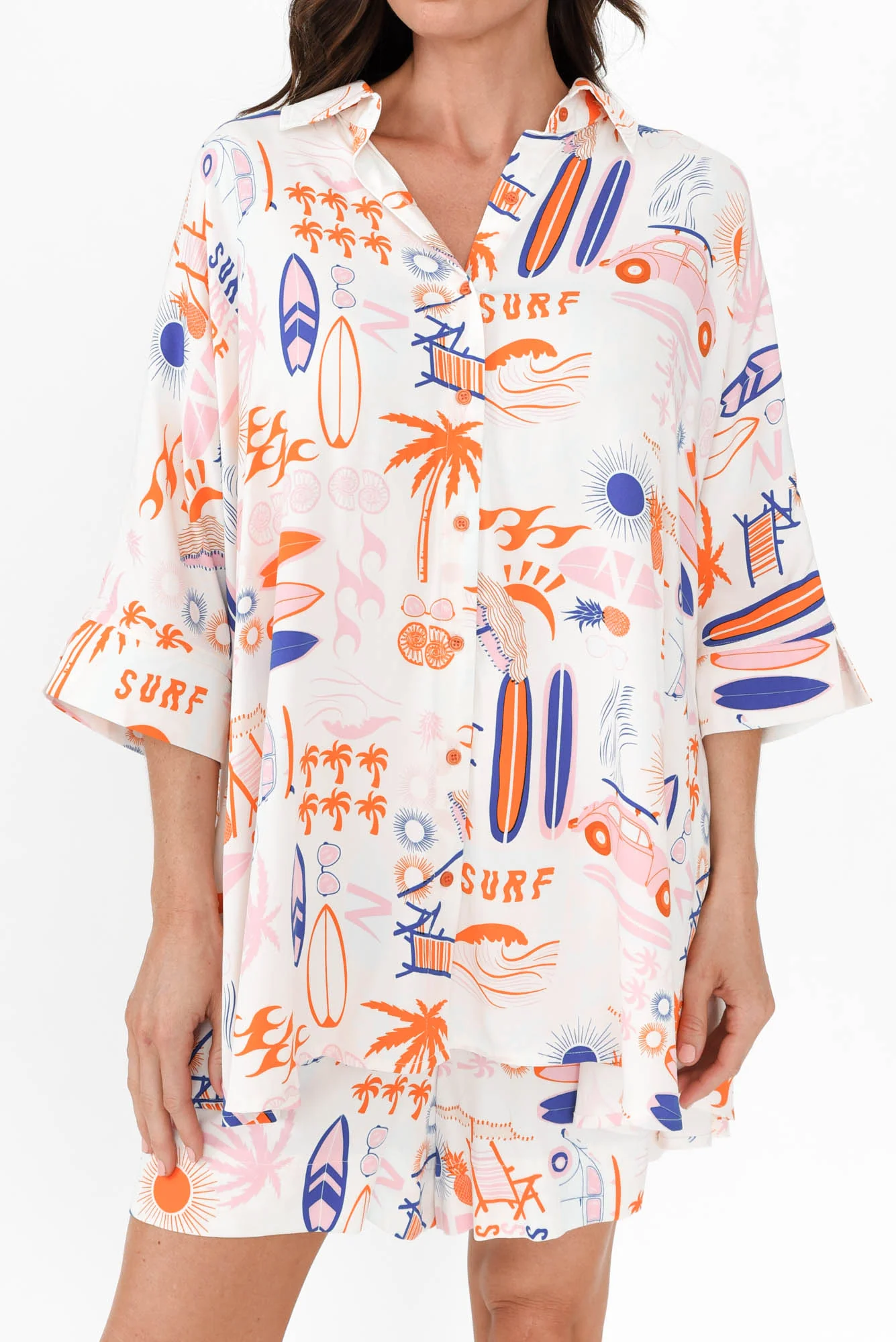 Calisa Orange Surf Collared Shirt