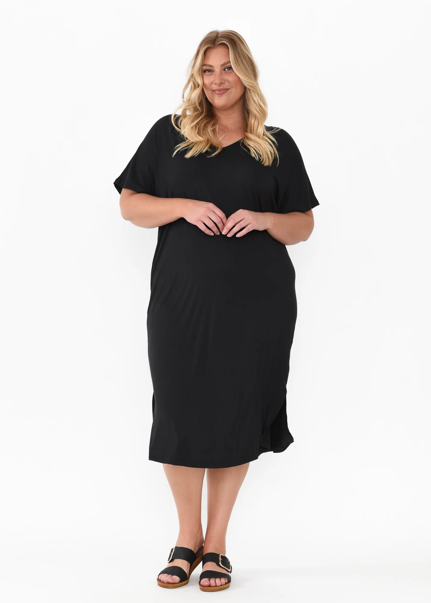 Dennis Black Bamboo V Neck Dress