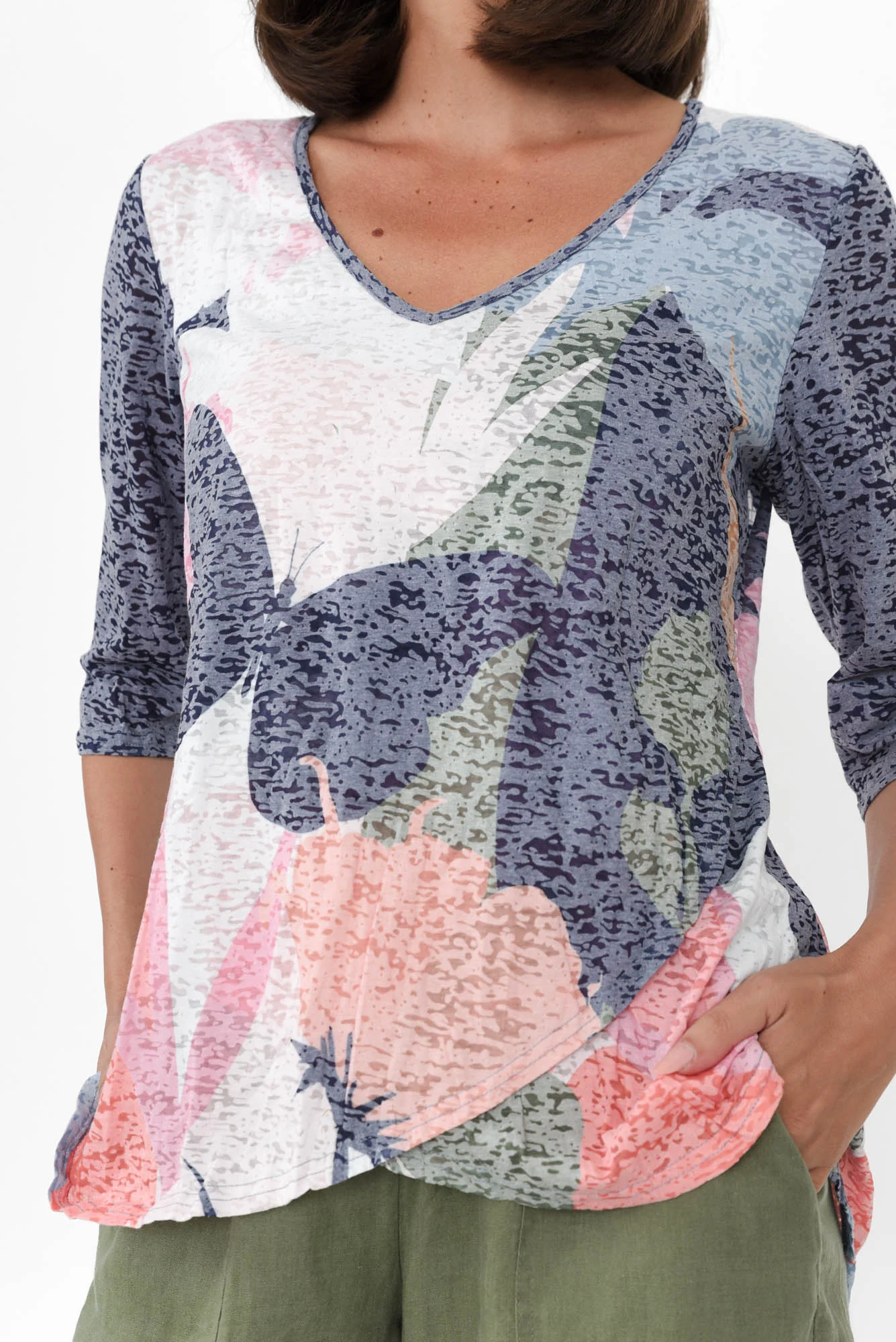 Skyros Navy Garden 3/4 Sleeve Top