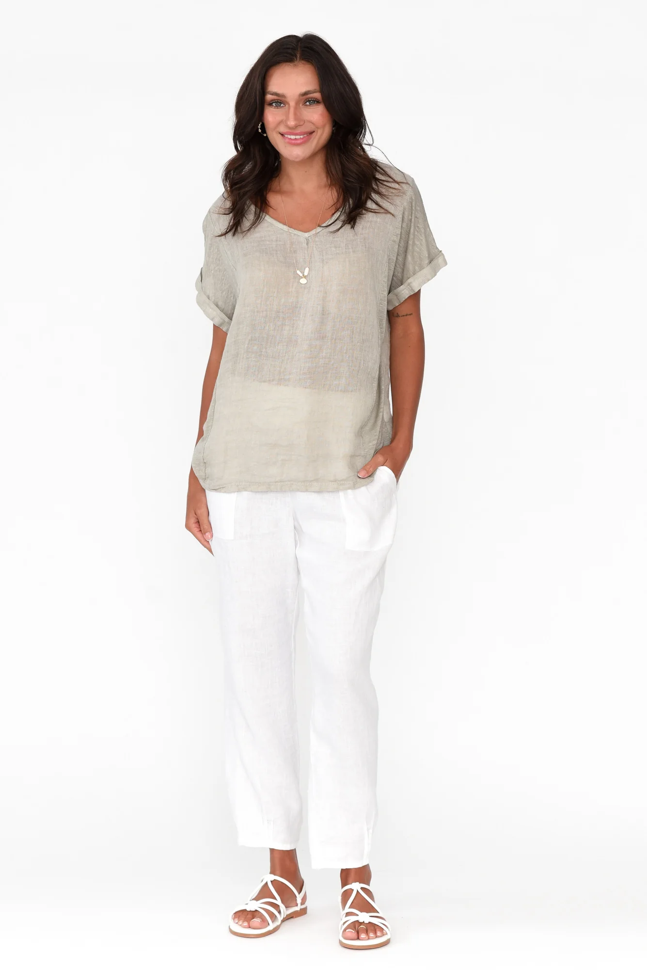 Anna Natural Linen Tee