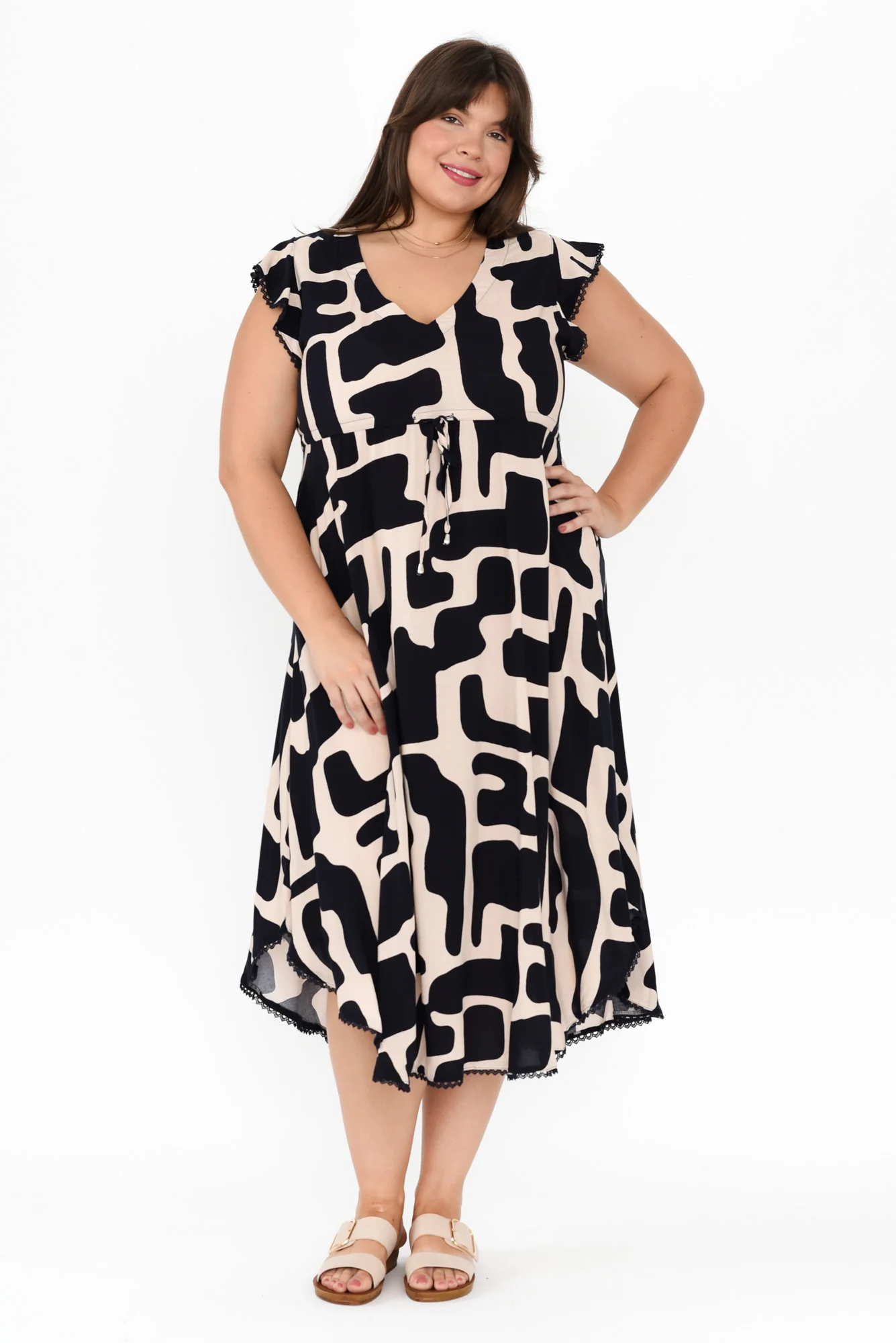 Libby Dark Navy Geo Midi Dress