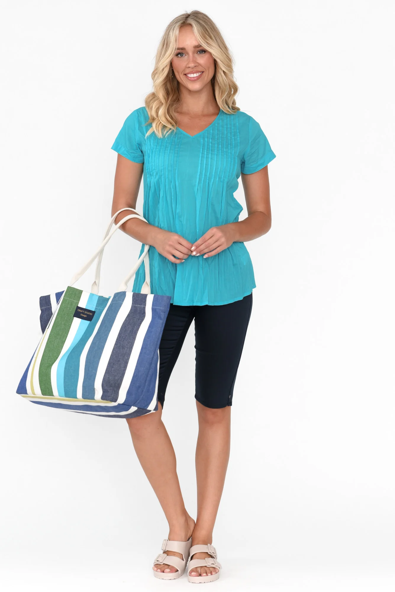 Fia Sky Blue Crinkle Cotton Top